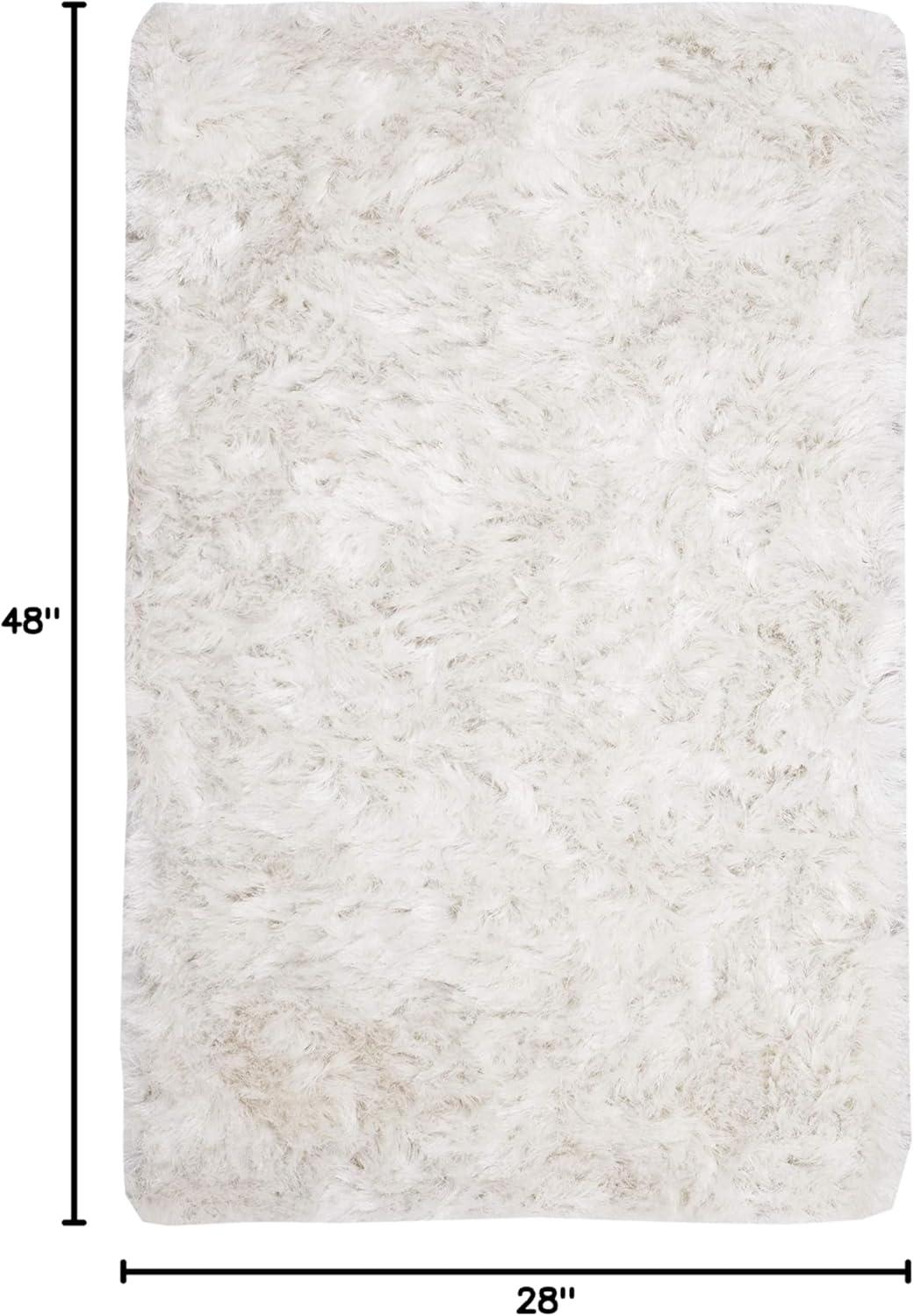 Ivory Faux Sheepskin Hand-Knotted Rectangular Rug