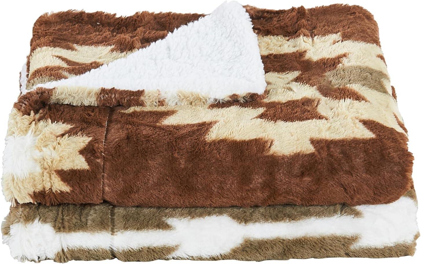 Home Soft Things Southwest Faux Fur Sherpa Throw - Coffee - 60" x 80" Jumbo