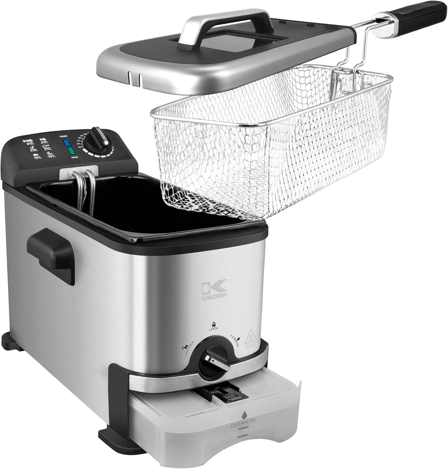 Kalorik® 3 Liter / 3.2 Quart Deep Fryer with Oil Filtration, Stainless Steel FT 43721 BK