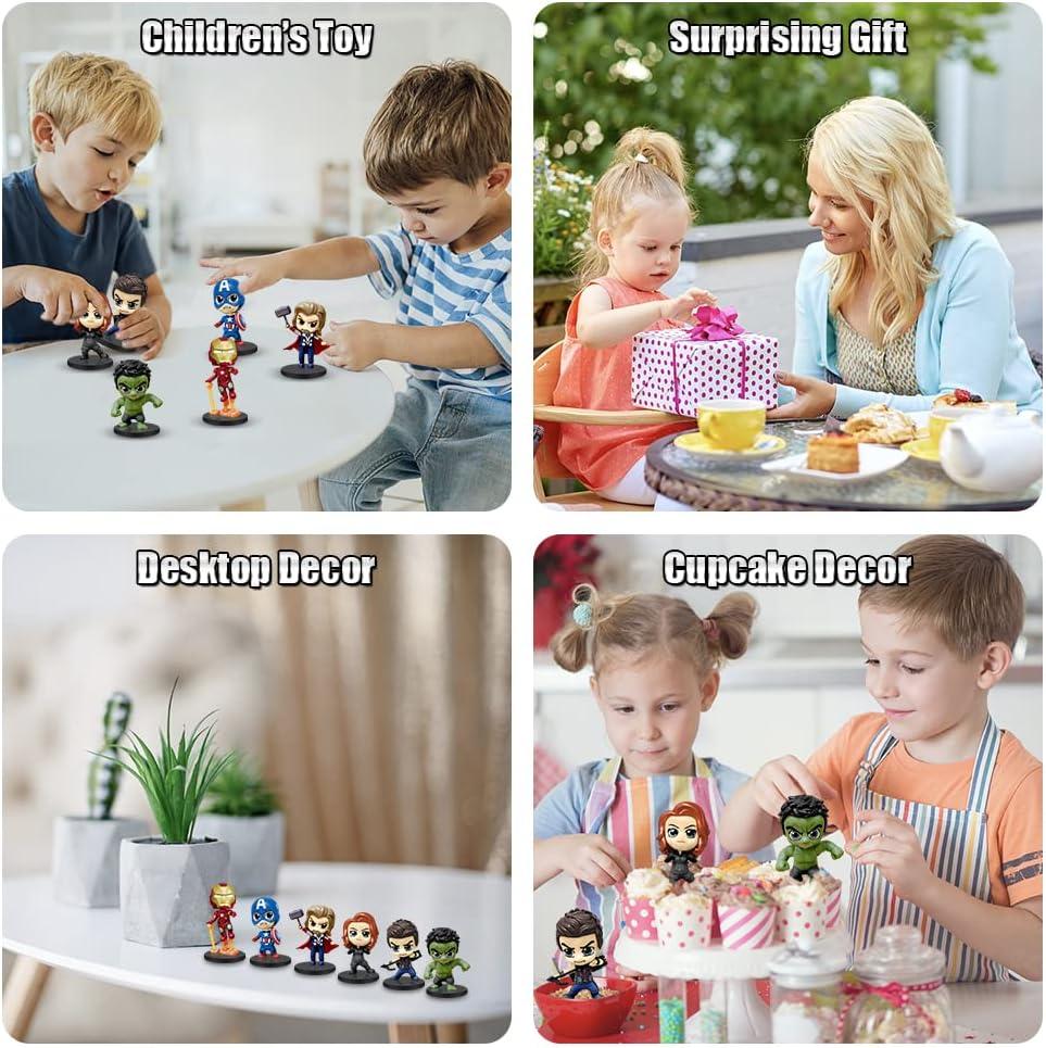 6 Pcs Superhero Movie Adventures Action Figures Set for Boys, Super Hero Toys, Mini PVC Superhero Cake Toppers Collectibles with Bases for Boys & Girls  Birthday Party Favors Supplies Decorations