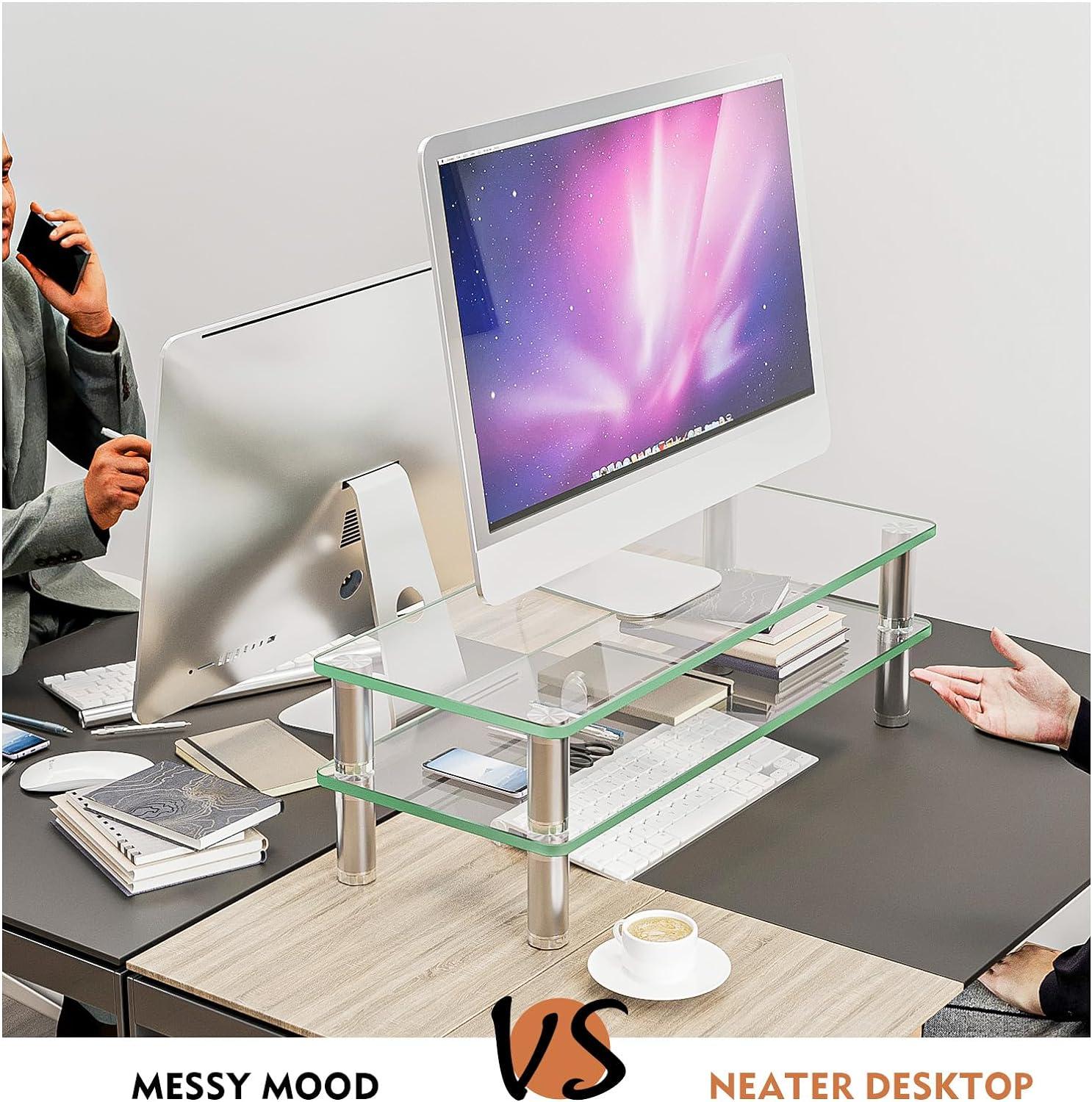 2 Pack Computer Monitor Riser with Height Adjustable Multi Media Desktop Stand for Flat Screen LCD LED TV, Laptop/Notebook/Xbox One