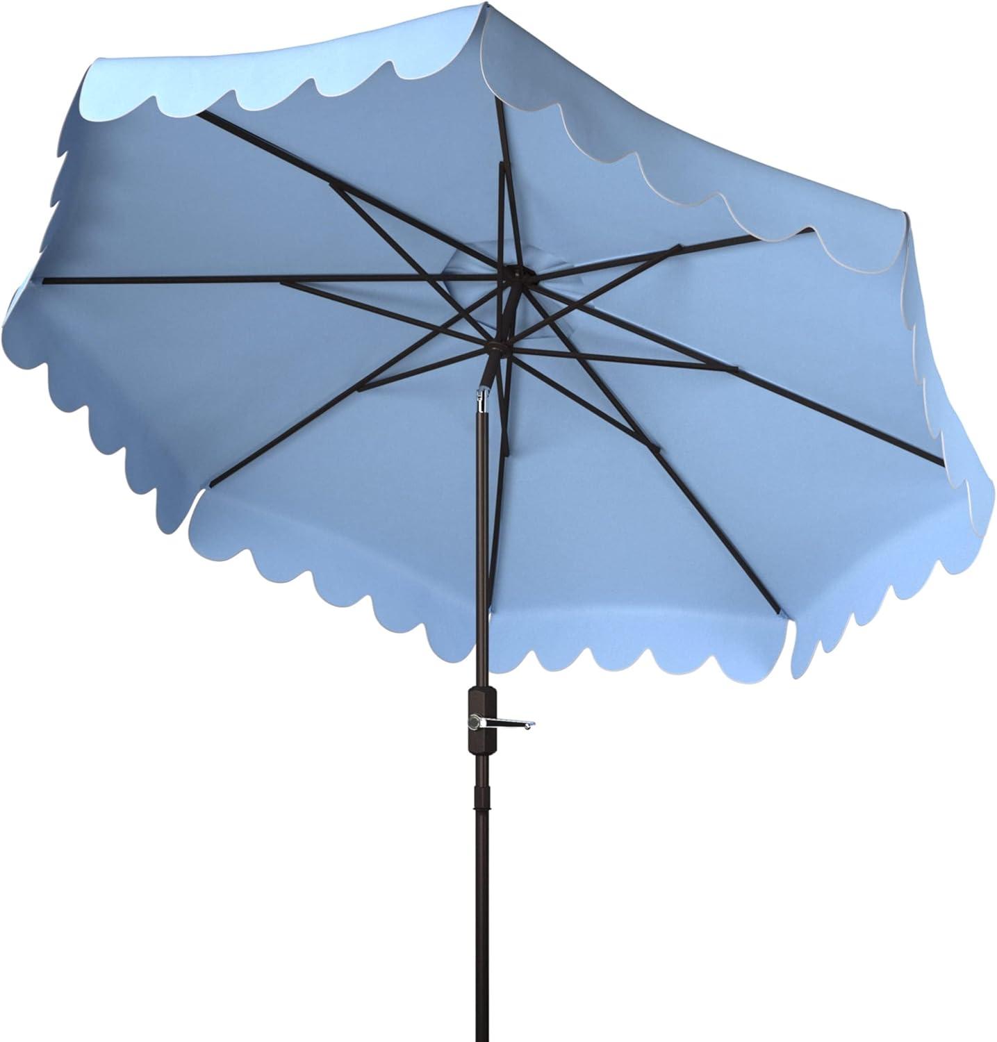 Venice Single Scallop 9Ft Crank Push Button Tilt Umbrella - PAT8010 - Baby Blue/White - Safavieh