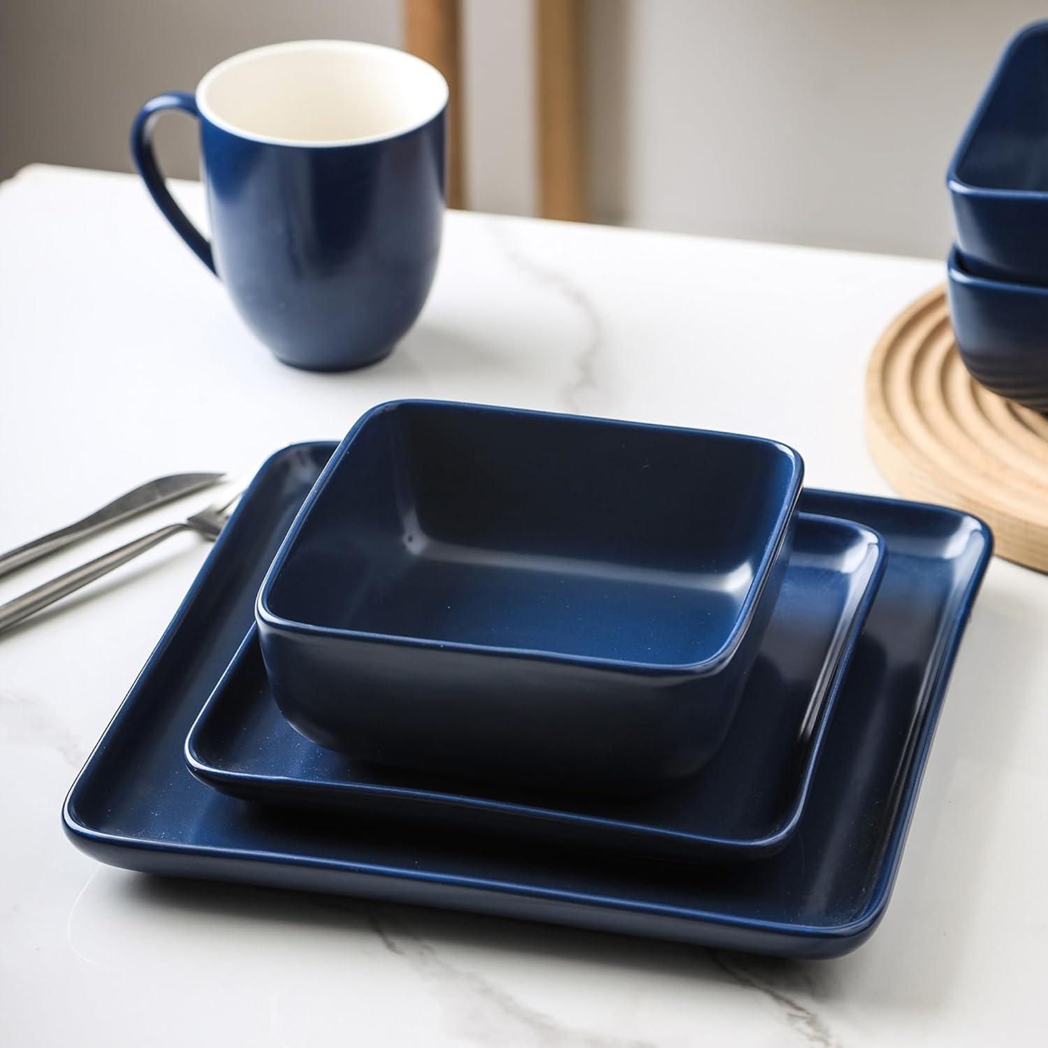 Stone Lain Amy 24-Piece Dinnerware Set Porcelain, Service For 6, Navy Blue