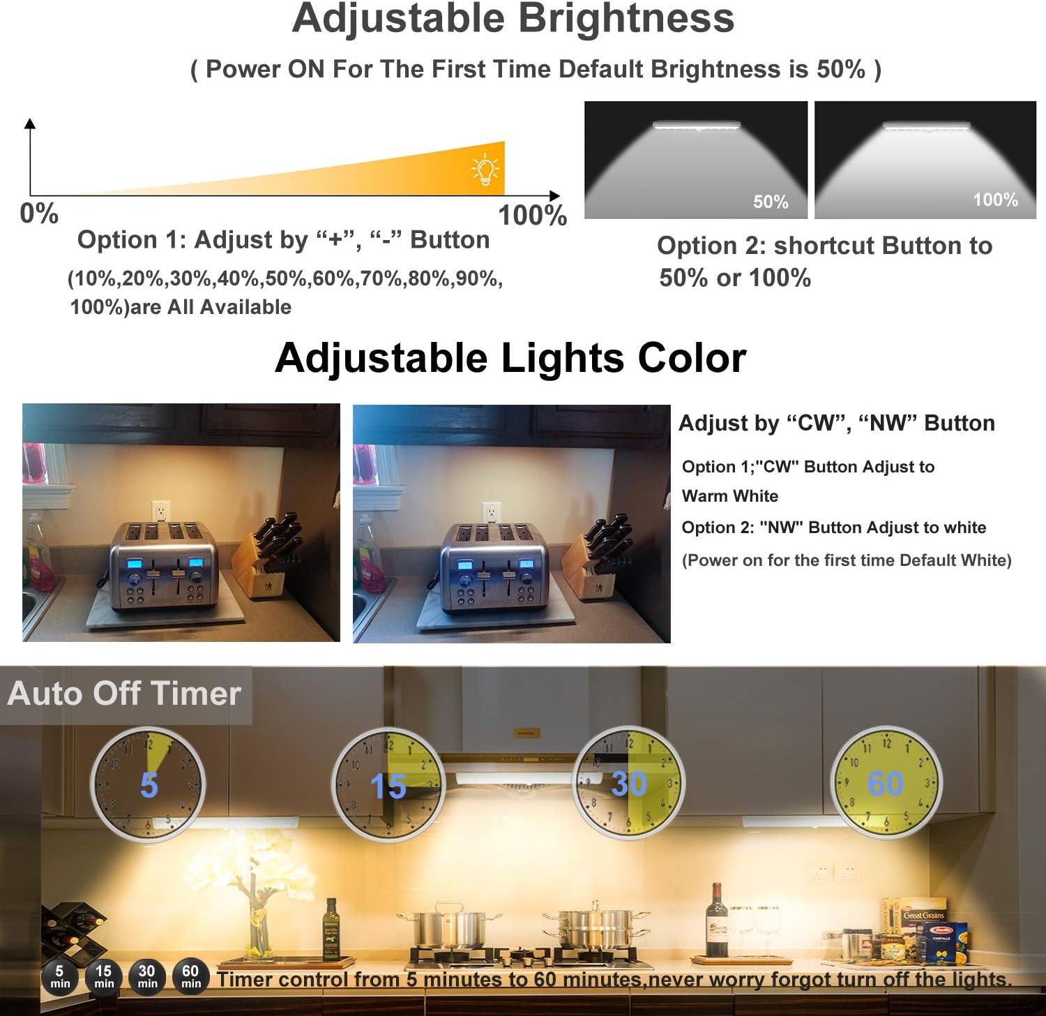 Wireless Dimmable LED Under Cabinet Lights with Remote, 4 Pack