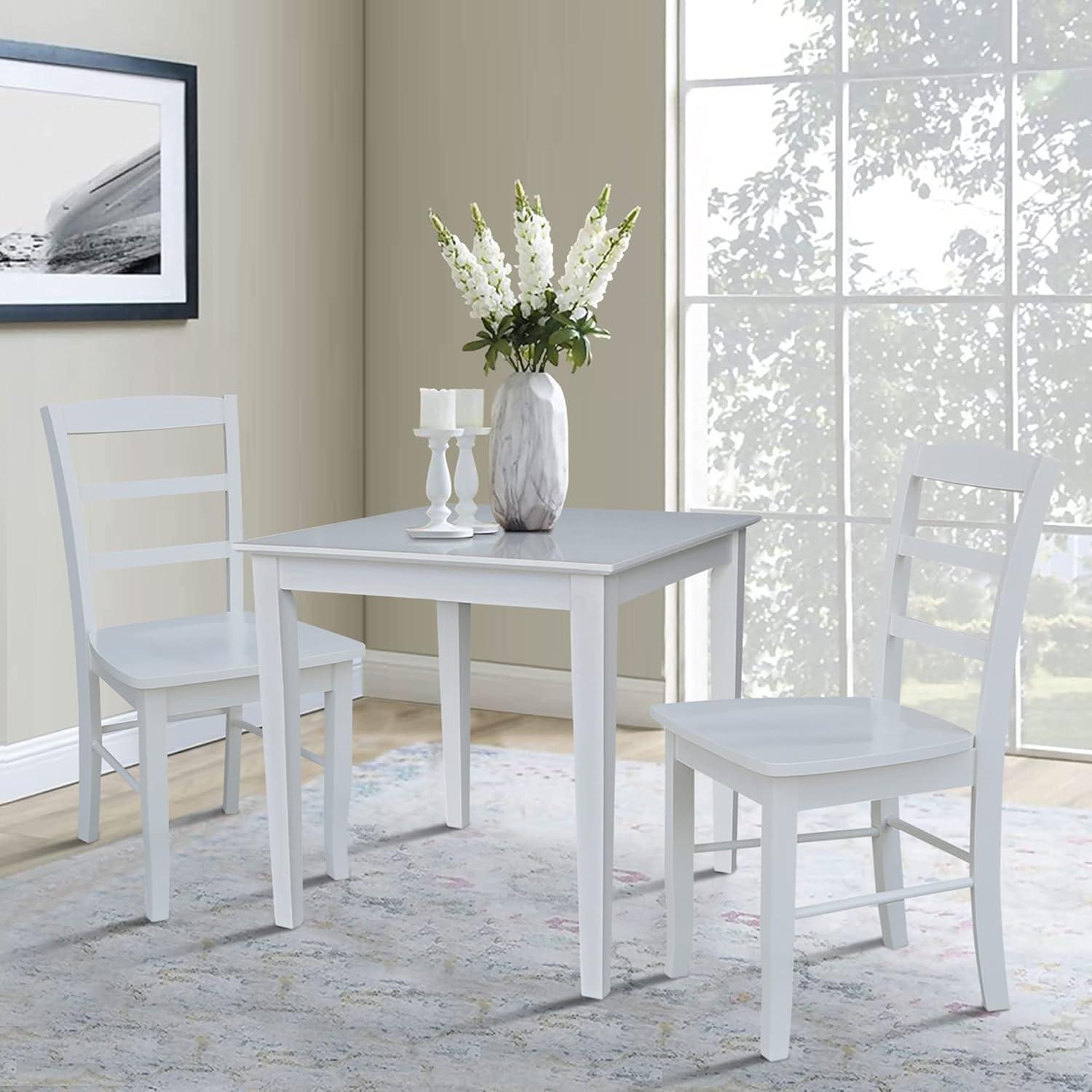 3pc Dining Table with 2 Ladderback Chairs White/Natural – International Concepts: Solid Wood, Square, Non-Extension