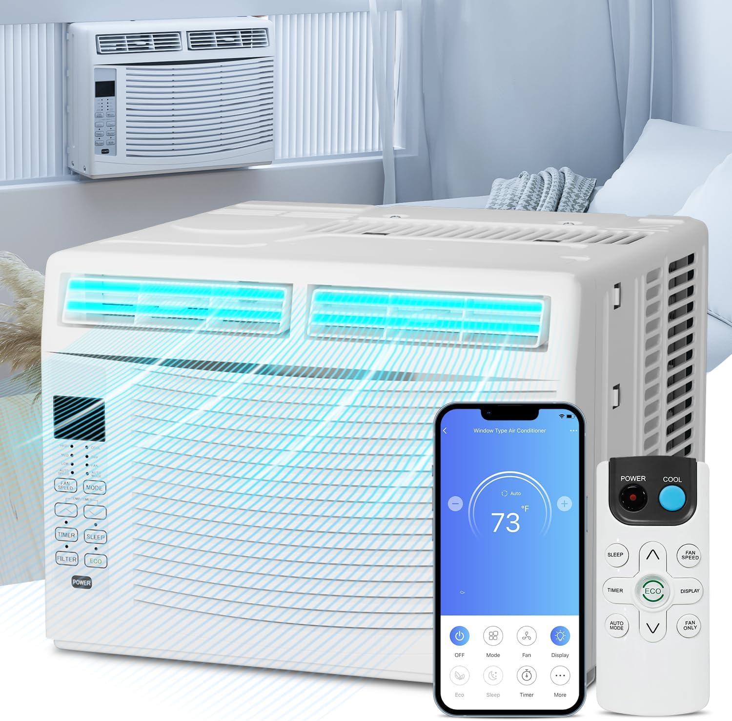 Bring Home Furniture 6000 BTU Smart Window Air Conditioner with WiFi/App Control & Energy Star 24H Timer & Remote Included Cools 250 Sq.Ft. for Bedroom Living Room