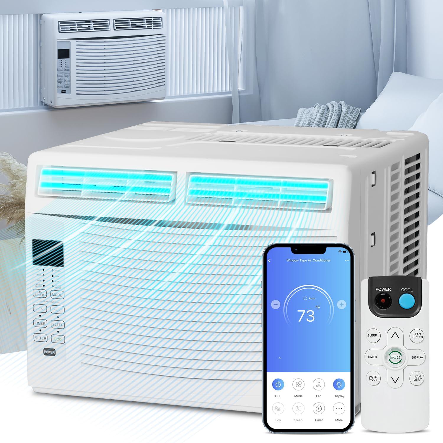 Bring Home Furniture 8000 BTU Smart Window Air Conditioner with WiFi/App Control & Energy Star 24H Scheduling & Remote Included Cools 350 Sq.Ft. for Bedroom Living Room