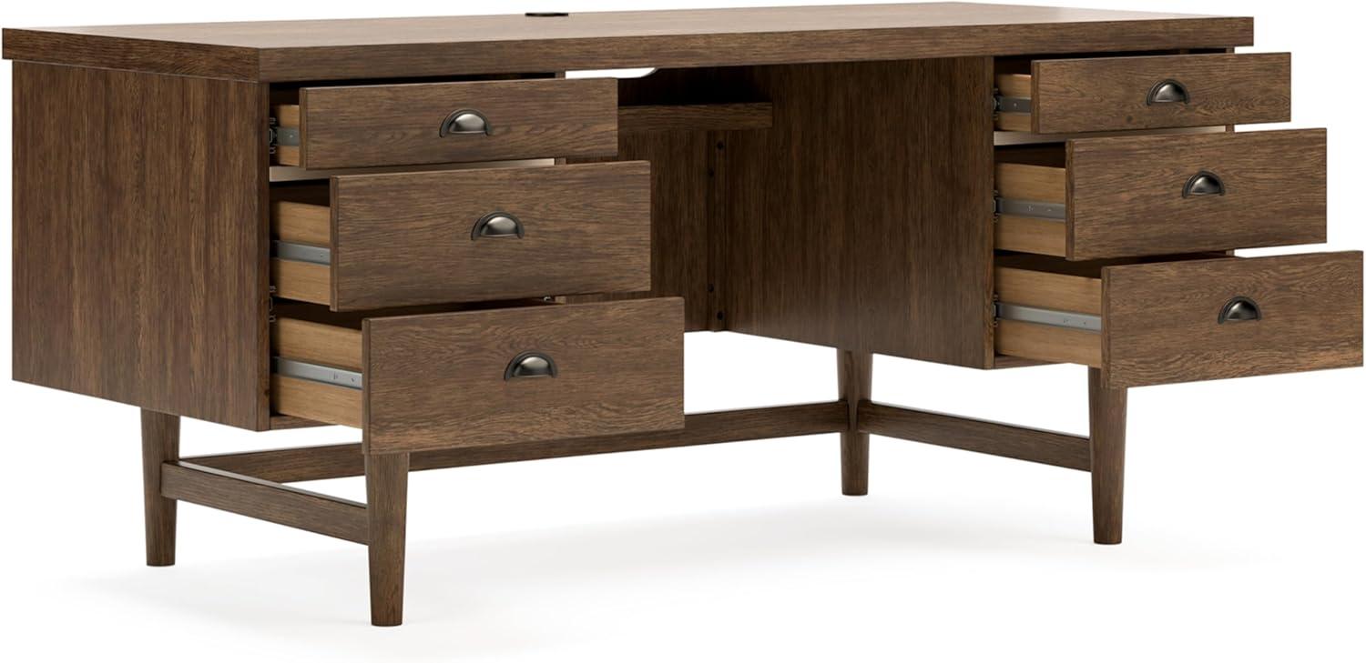 Warm Brown Oak Veneer Home Office Desk with Filing Cabinet