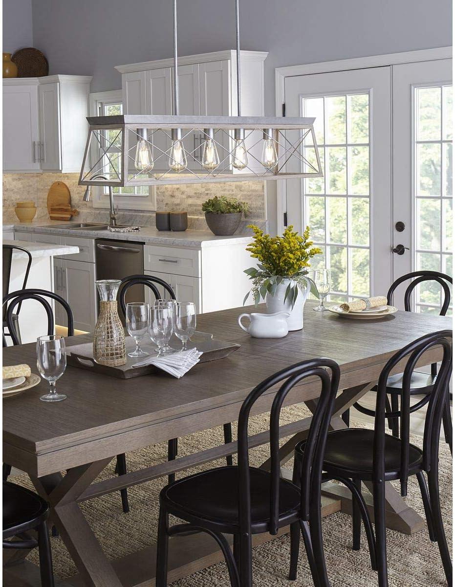Progress Lighting Briarwood 5-Light Linear Chandelier, Galvanized Finish, Steel Material, Faux-Painted Wood Enclosure