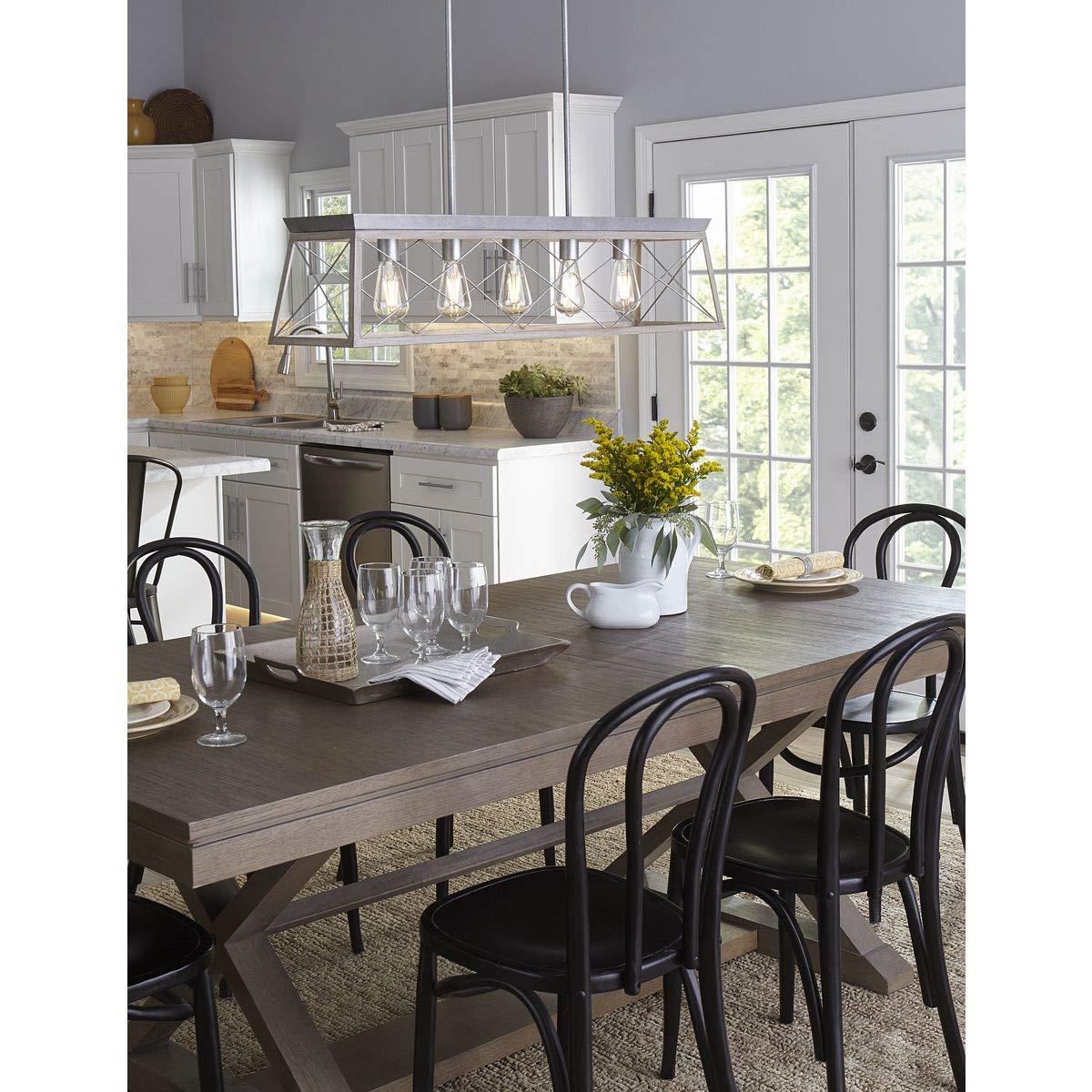 Progress Lighting Briarwood 5-Light Linear Chandelier, Galvanized Finish, Steel Material, Faux-Painted Wood Enclosure