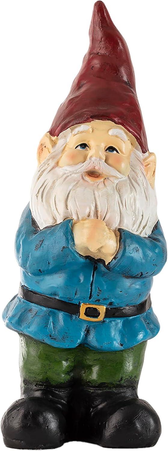 12" Polyresin Bearded Garden Gnome Statue With Red Hat - Alpine Corporation: Outdoor Lawn Decor, Solar Lighting Feature