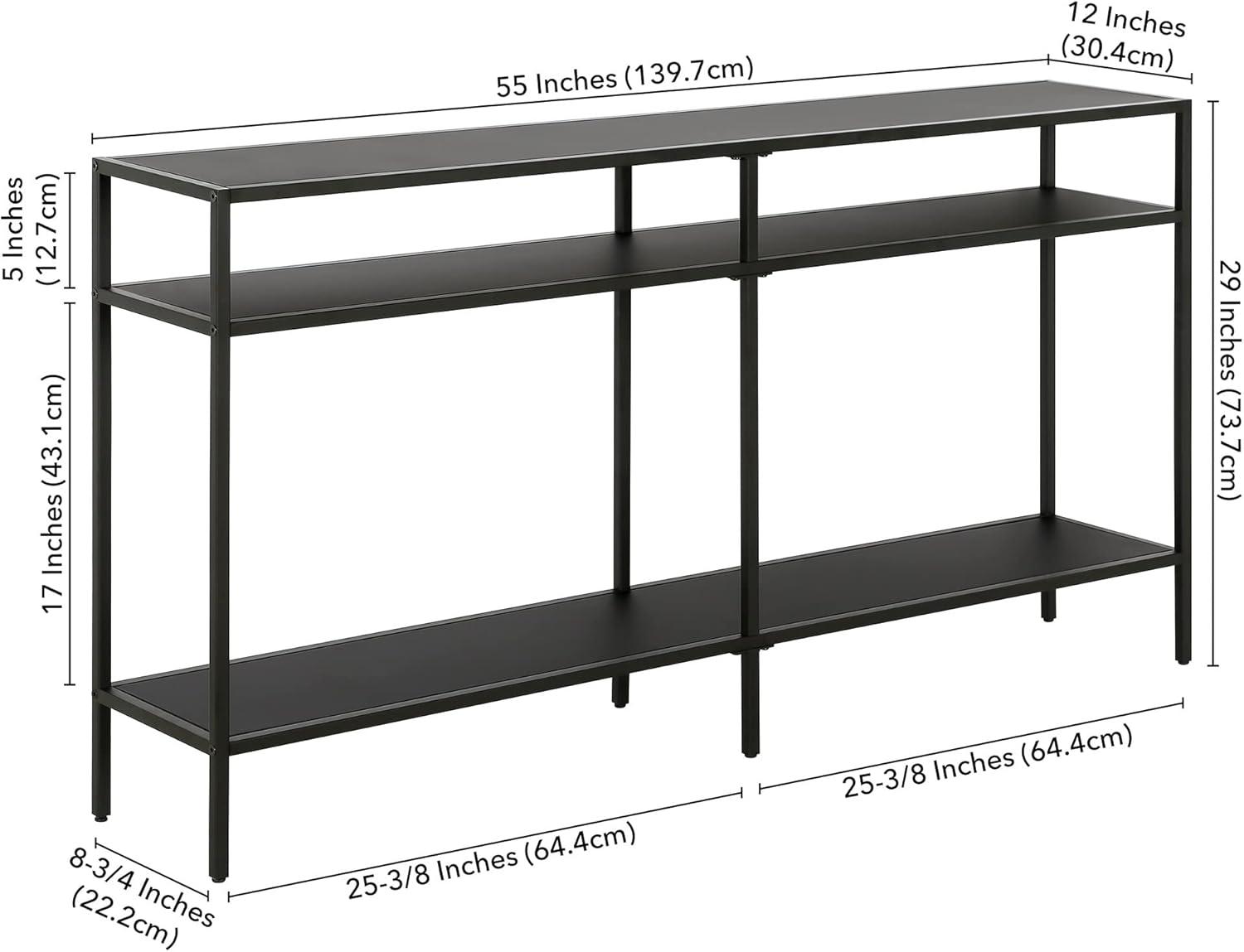 Blackened Bronze 55" Wide Industrial Console Table with Tempered Glass Top