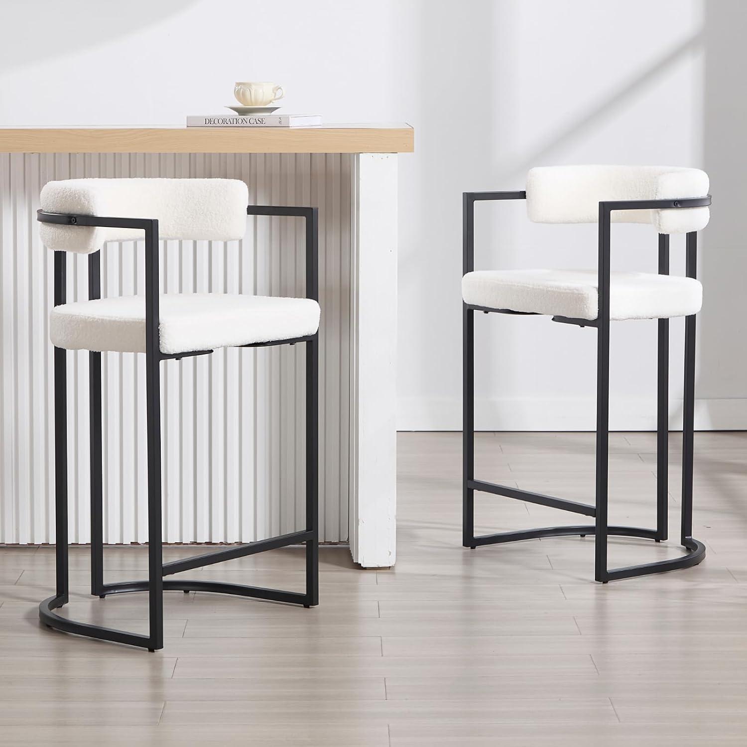 Ivy Bronx Modern Upholstered Hollow Bar Stool With Armrests And Footrests, Barrel High Stools (Set of 2)