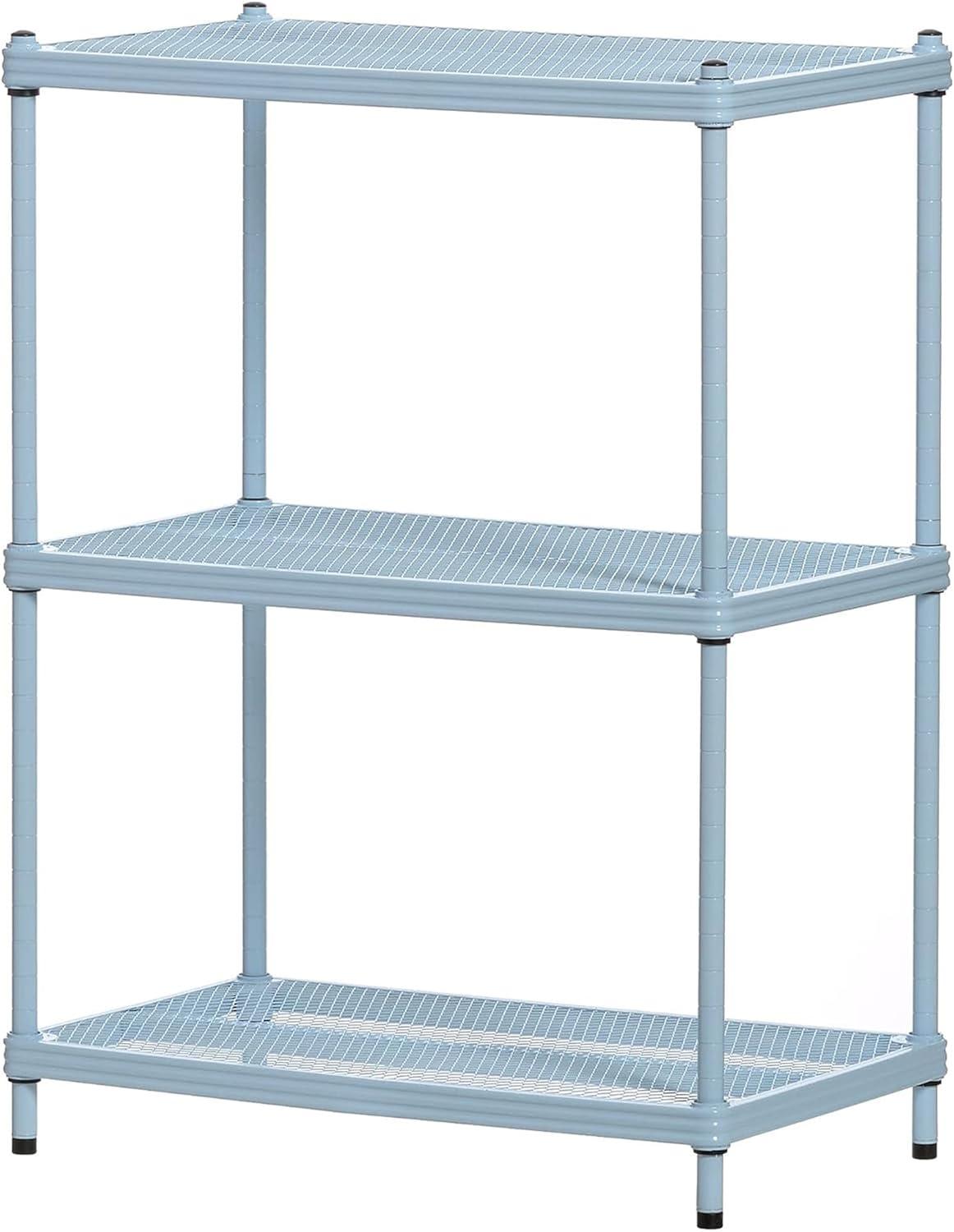 Design Ideas MeshWorks 3 Tier Full-Size Metal Storage Shelving Unit Rack for Kitchen, Office, and Garage Organization, 23.6” x 13.8” x 31.5,” Blue