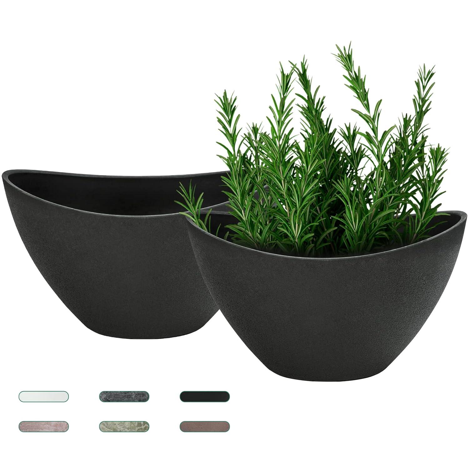 LaDoVita Plant Pots with Drainage Holes, 12 Inch Large Planters for Indoor Plants, Plastic Flower Pots Outdoor, Set of 2 Pack, Frosted Black
