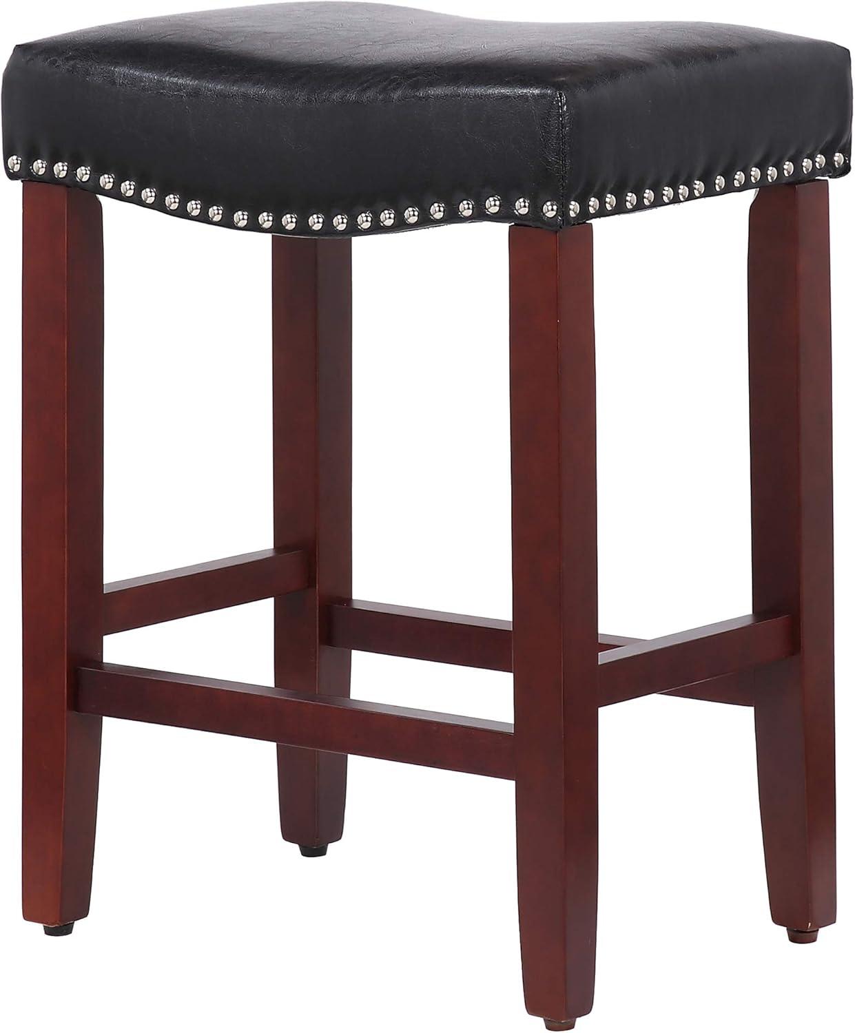 Modern Farmhouse 24" Black Leather Saddle Bar Stools, Set of 2