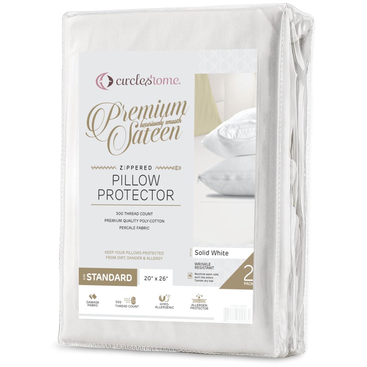 Circles Home 100% Cotton Breathable Standard Pillow Protector – White (2 Pack)