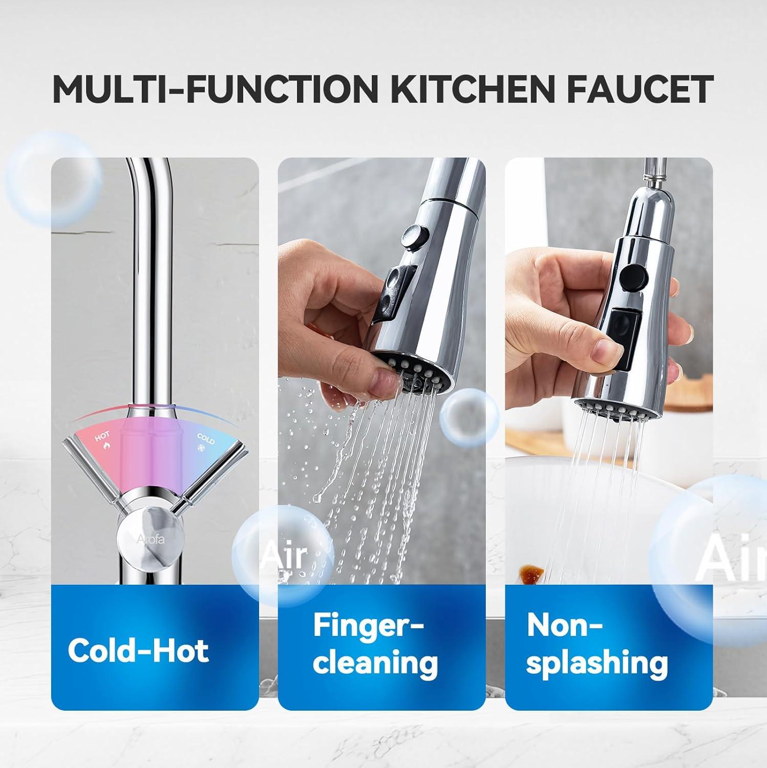 GAGALIFE Single Handle Pull Down Sprayer Kitchen Faucet High Arc Stainless Steel Faucet with 3-Function Sprayer JJL-CL-PT-SDP-C