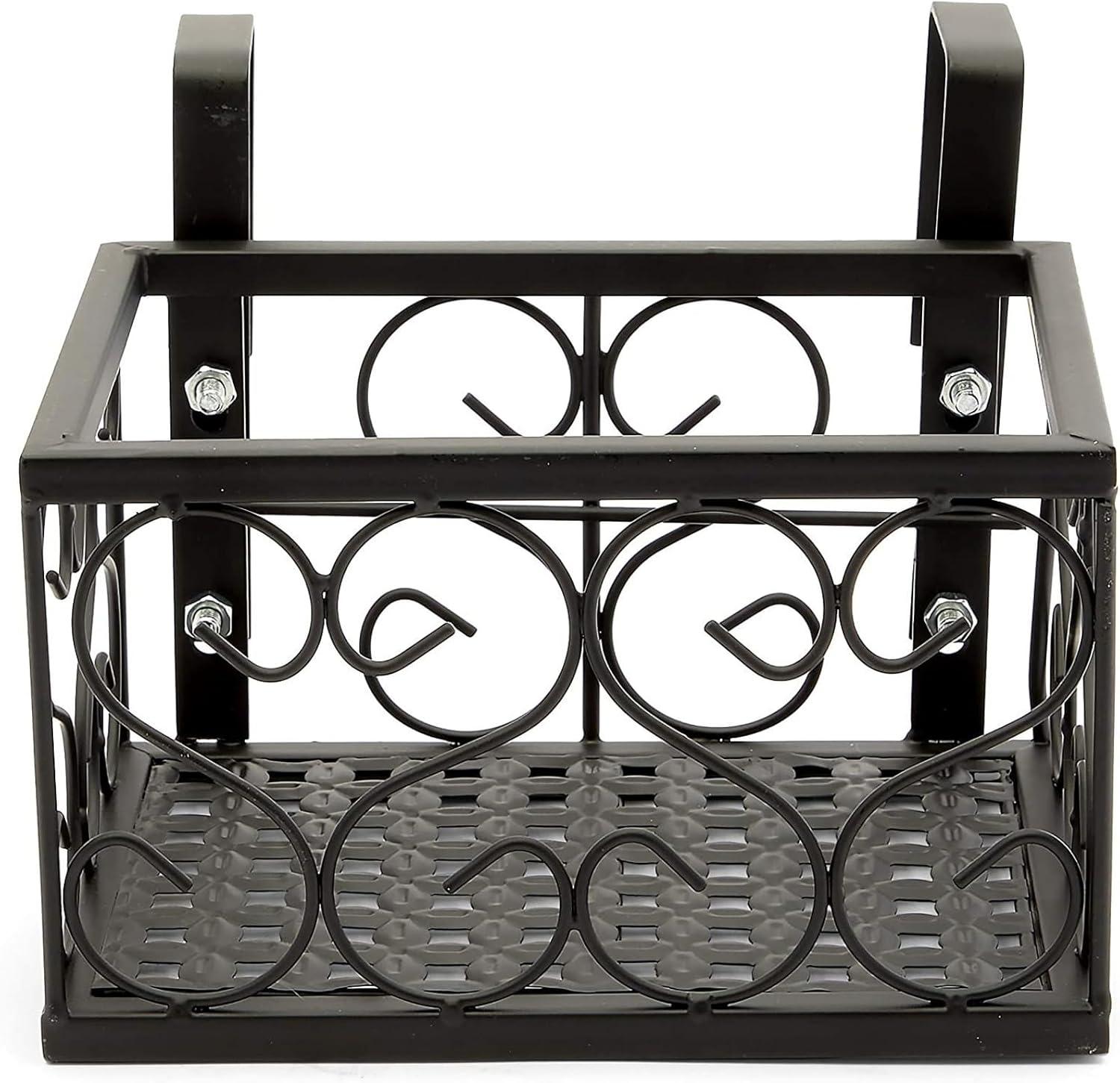 Farmlyn Creek 2 Pack Black Metal Wall Hanging Planter Balcony Patio Fence, Railing Shelf, 2 Sizes