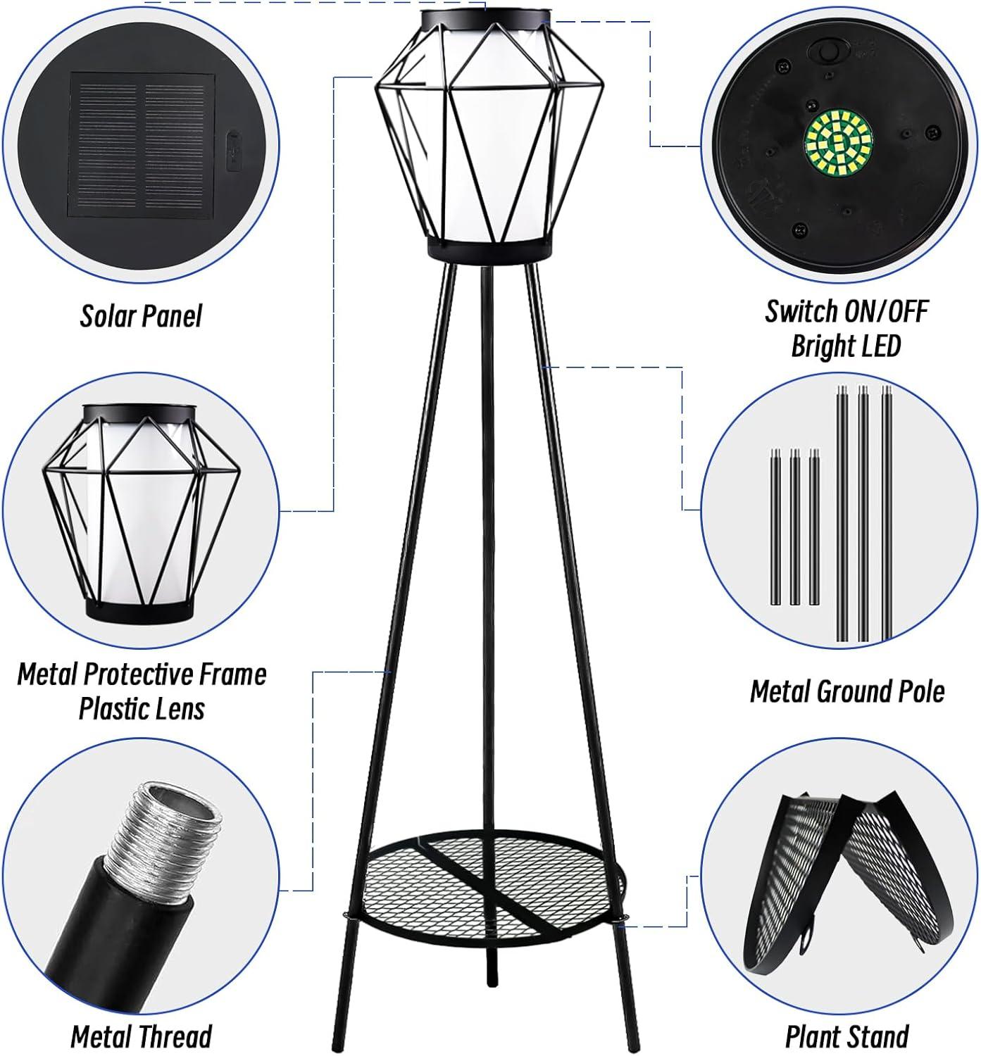 TOOTOO STAR Solar Floor Lamp 2 Piece Set, 35.5" High Solar Outdoor Lights with Plant Holder for Garden Patio Deck Porch Patio Decorative Lighting