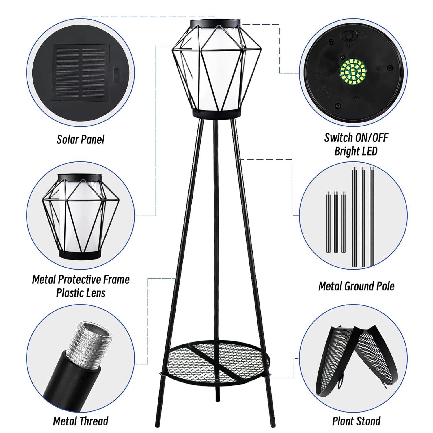 TOOTOO STAR Solar Floor Lamp 2 Piece Set, 35.5" High Solar Outdoor Lights with Plant Holder for Garden Patio Deck Porch Patio Decorative Lighting