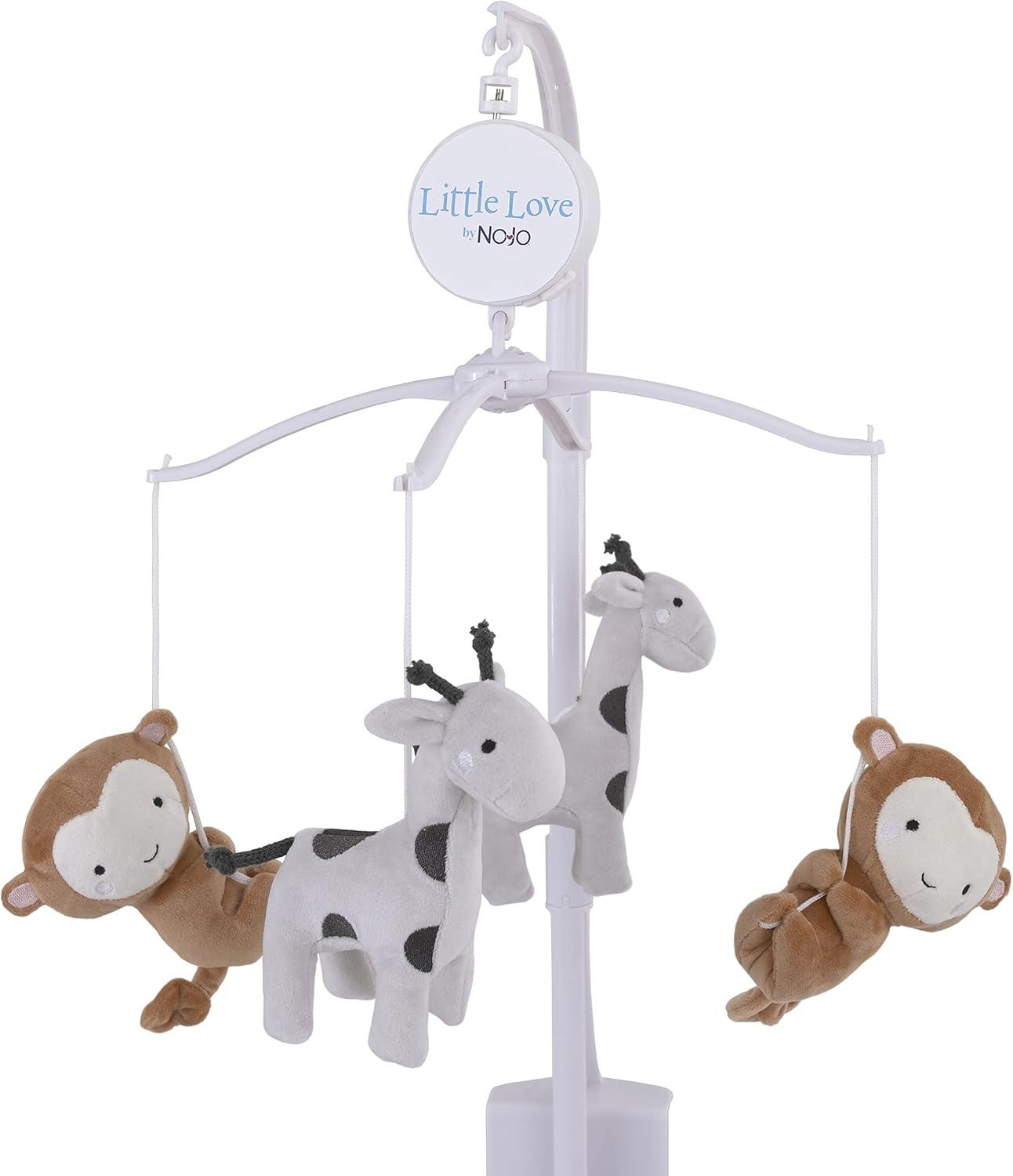 Little Love by Nojo Little Love by NoJo Jungle Ride Grey and Tan Plush Monkey and Giraffe Musical Mobile