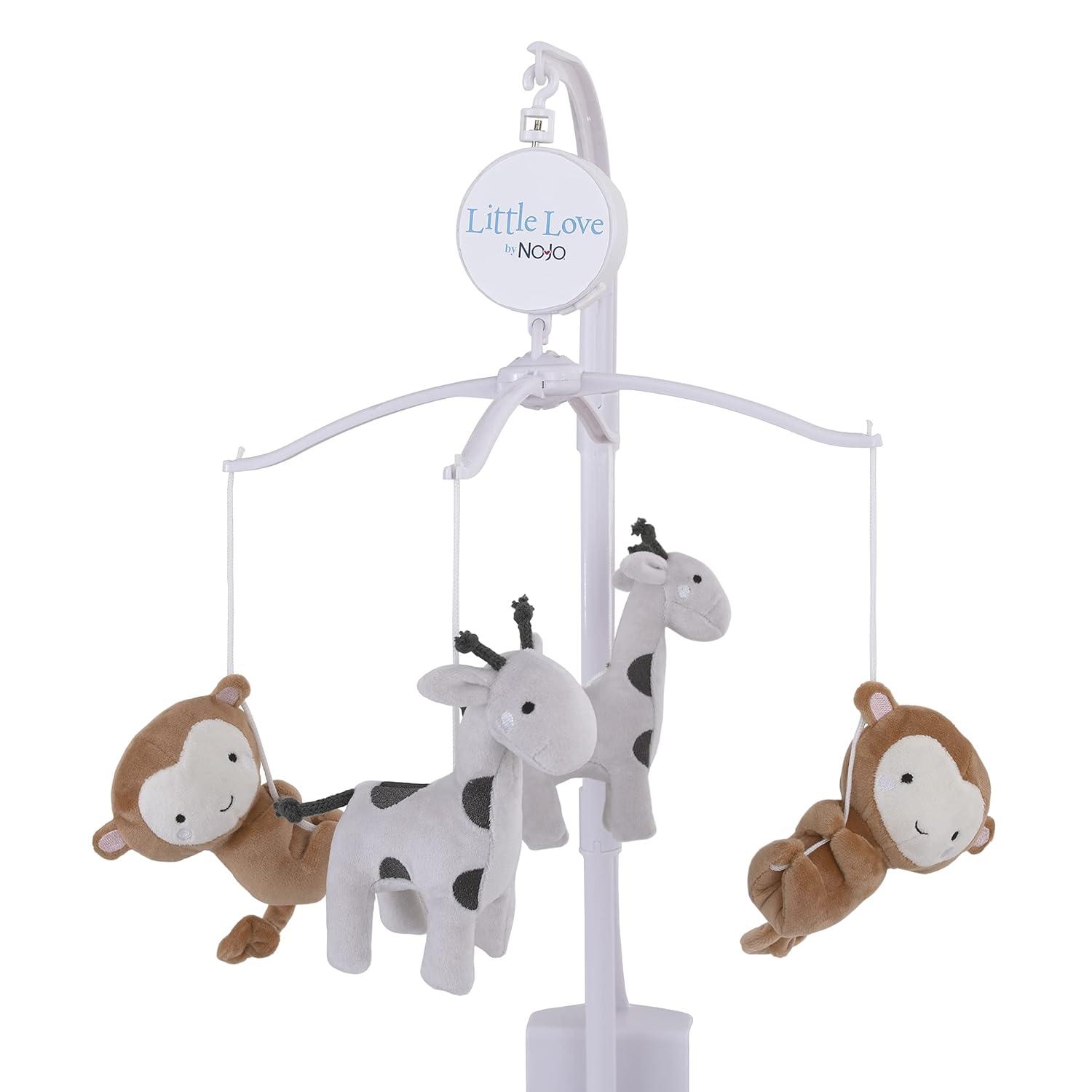 Little Love by Nojo Little Love by NoJo Jungle Ride Grey and Tan Plush Monkey and Giraffe Musical Mobile