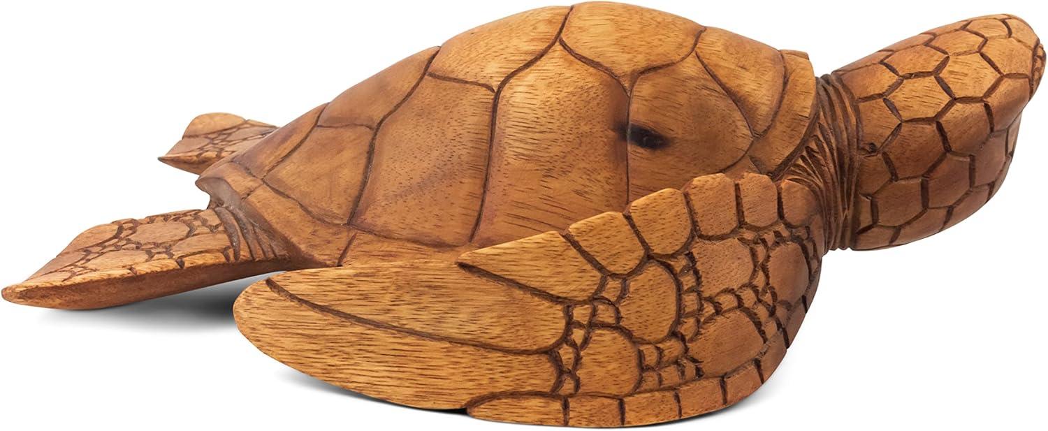 Handcrafted Mahogany Suar Wood Sea Turtle Sculpture, 12"