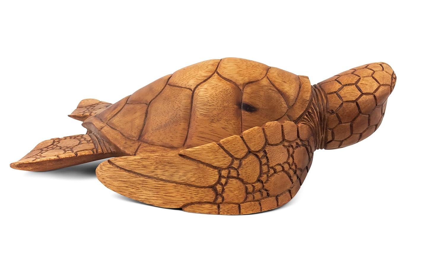 Handcrafted Mahogany Suar Wood Sea Turtle Sculpture, 12"