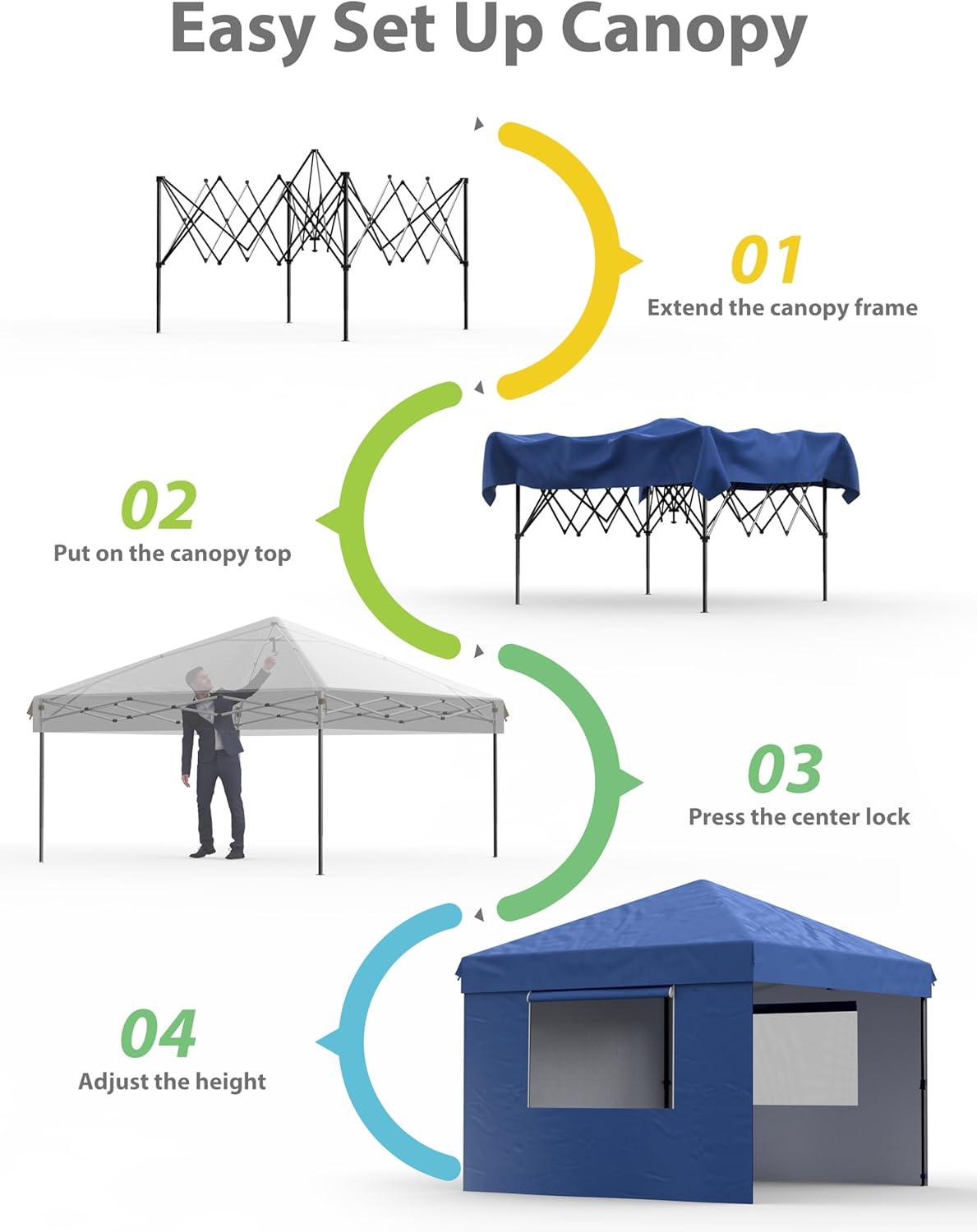 10'x10' Pop up Canopy Tent with 210 D Oxford Fabric, Portable Instant Commercial Canopy Including 3Pcs Sidewalls 4 Stakes 4 Ropes 4 Sandbags for Farmers' Market, Patio, Outdoor Event, Camping