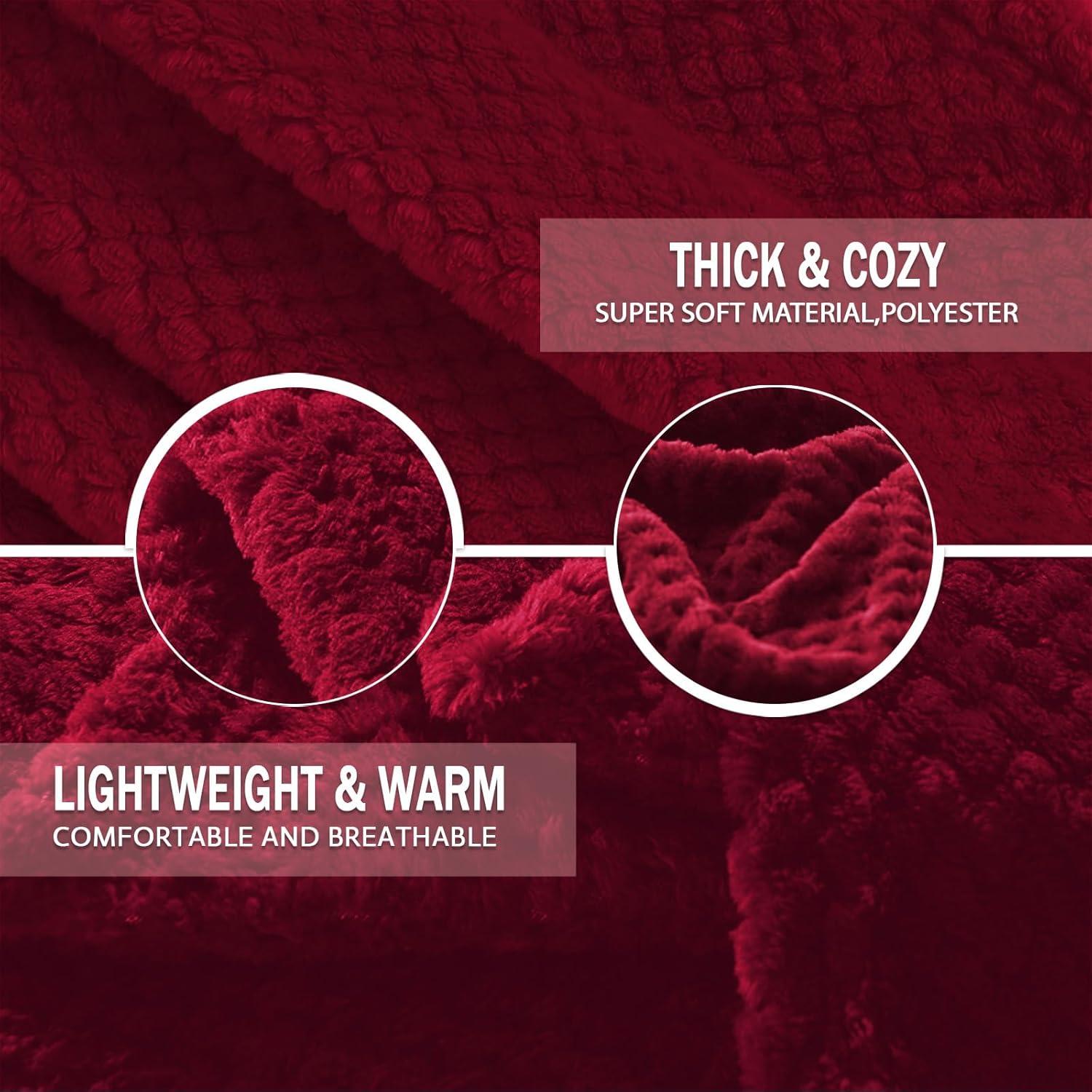 Exclusivo Mezcla Waffle Textured Extra Large Fleece Blanket, Super Soft and Warm Throw Blanket for Couch, Sofa and Bed (Burgundy, 50"x70")-Cozy, Fuzzy and Lightweight