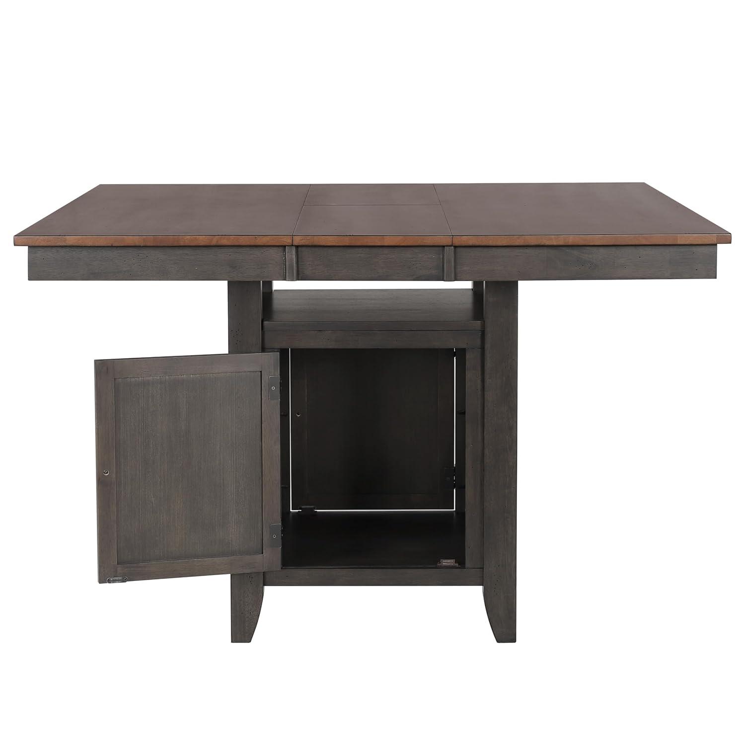 Dakota 5PC Extendable 42-54-in Pub Dining Storage Table Set in Brown & Gray Wood