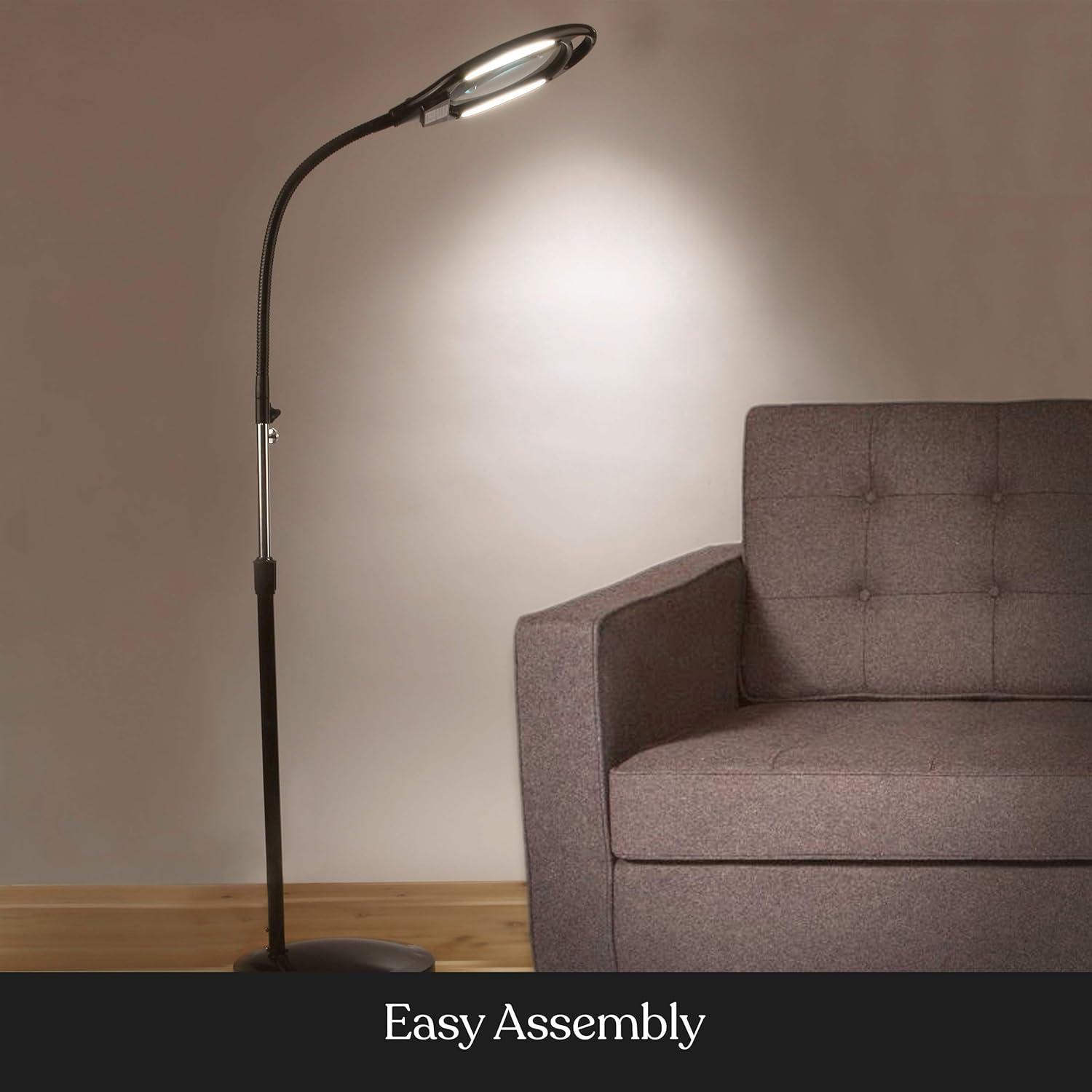 Pro 44 in. Industrial 1-Light 2.25X Magnifying LED Floor Lamp with Adjustable Gooseneck Head