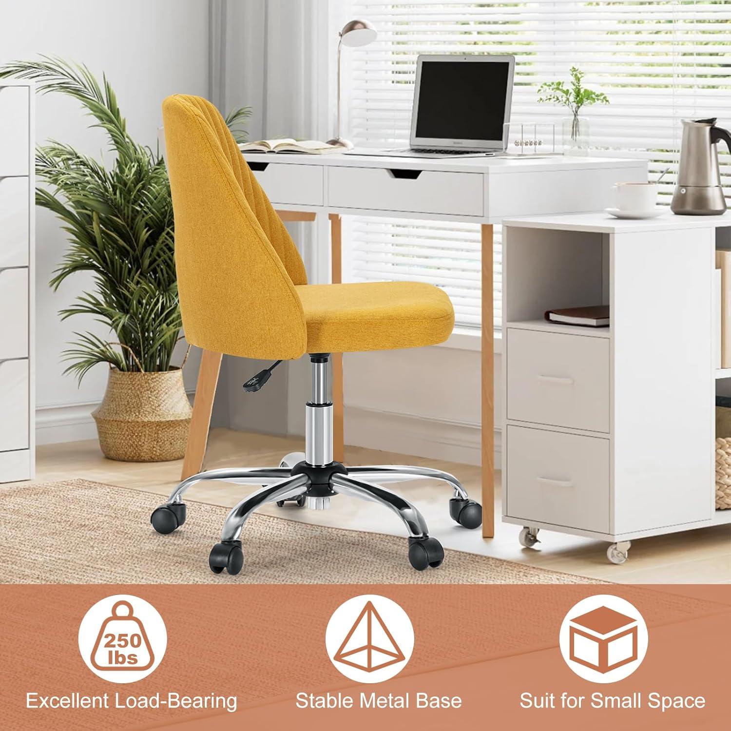 Office Desk Chair, Modern Cute Rolling Vanity Swivel Task Chairs with Wheels, Comfortable Back Seat Armless for Home, Bedrooms, Office, Study, Student, Adults, Make-up, Dressing Room, Cloud, Grey