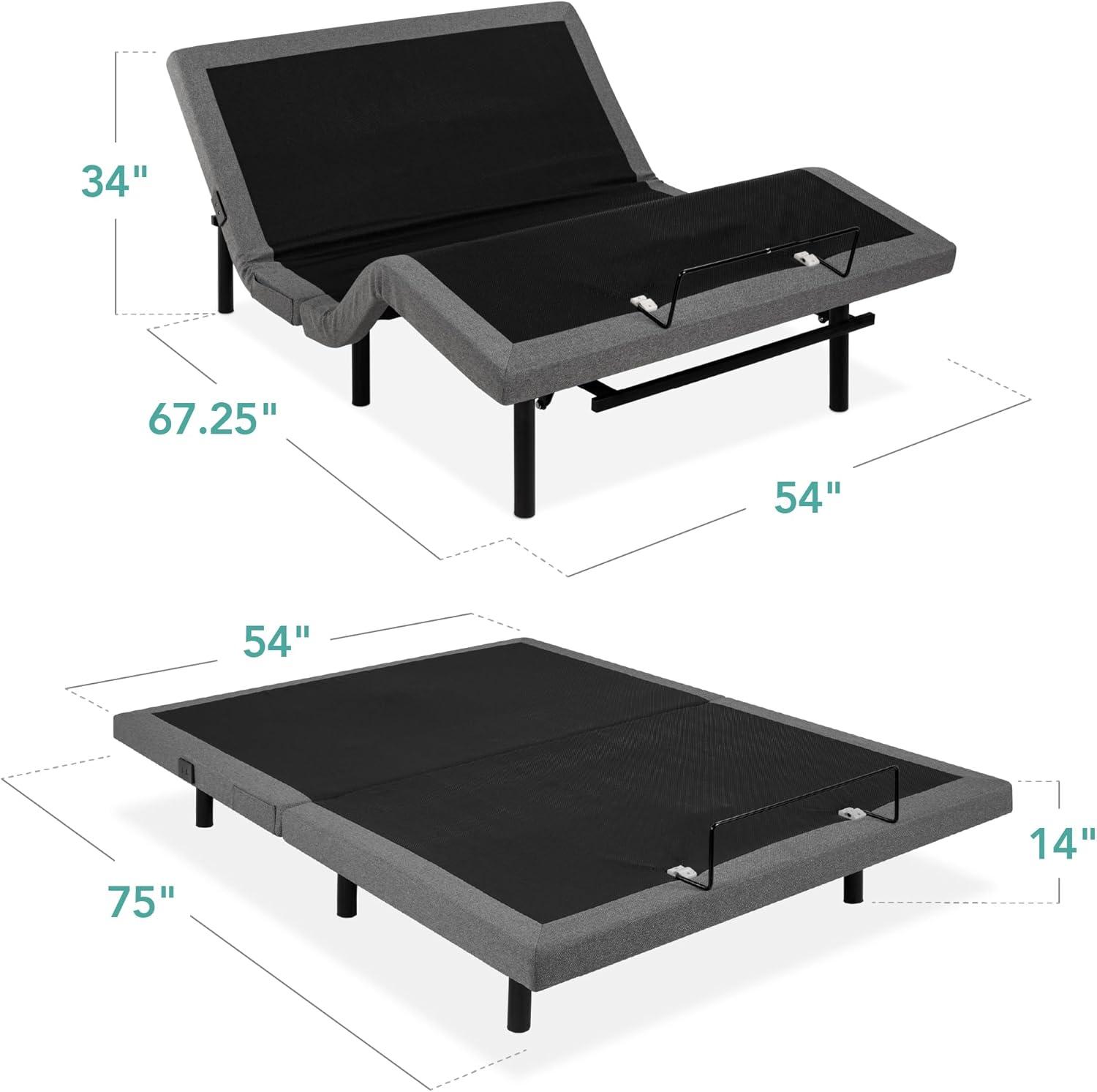 Full Size Adjustable Gray Upholstered Metal Bed Frame