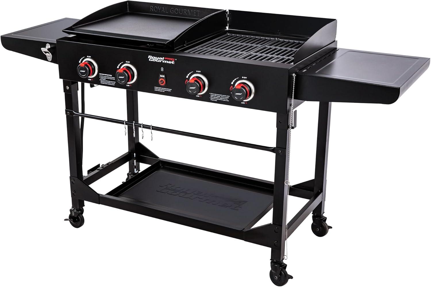 Royal Gourmet 4-Burner Black Stainless Steel Gas Grill and Griddle Combo