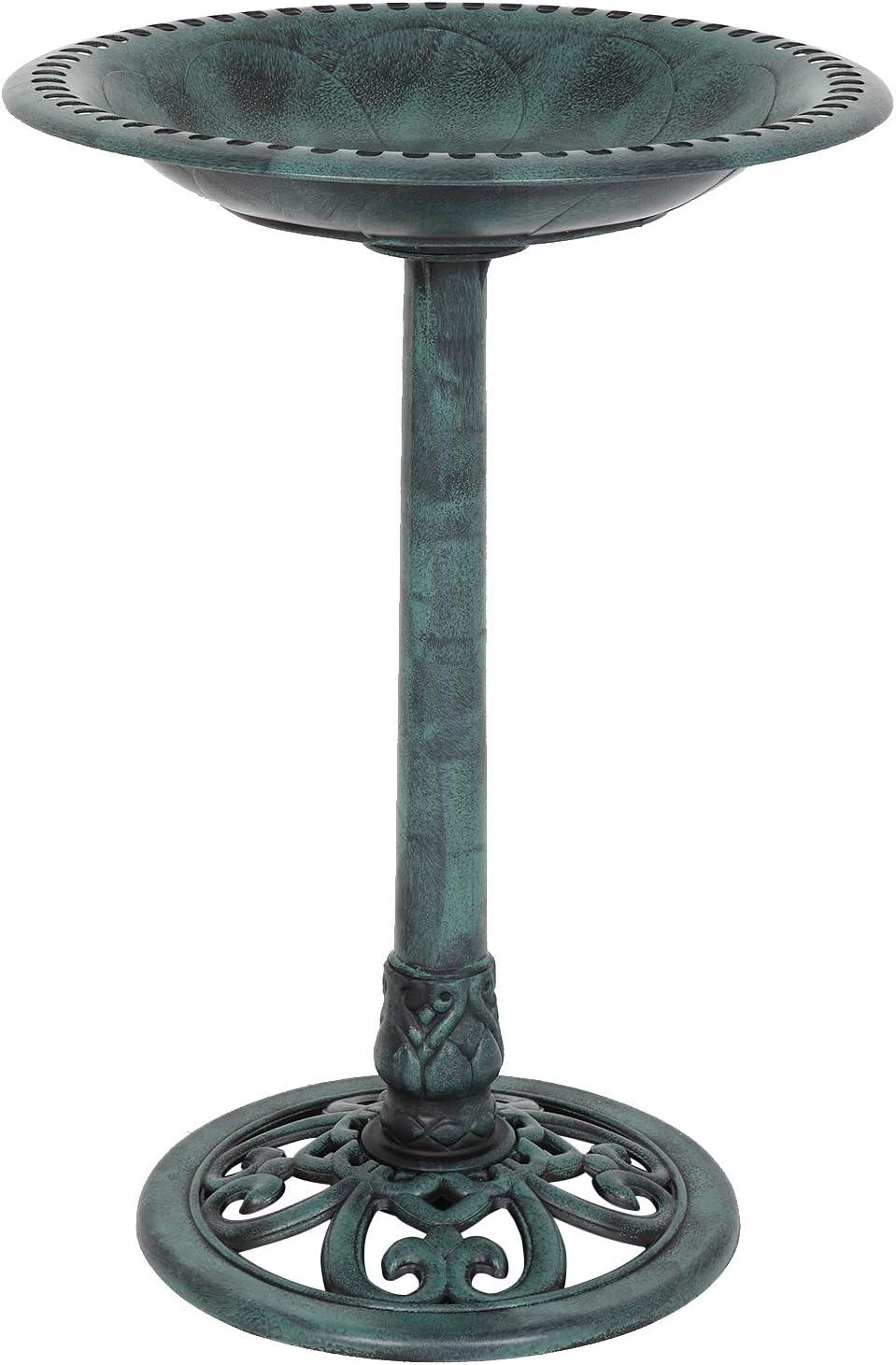 28-Inch Antique Green Resin Bird Bath with Stand