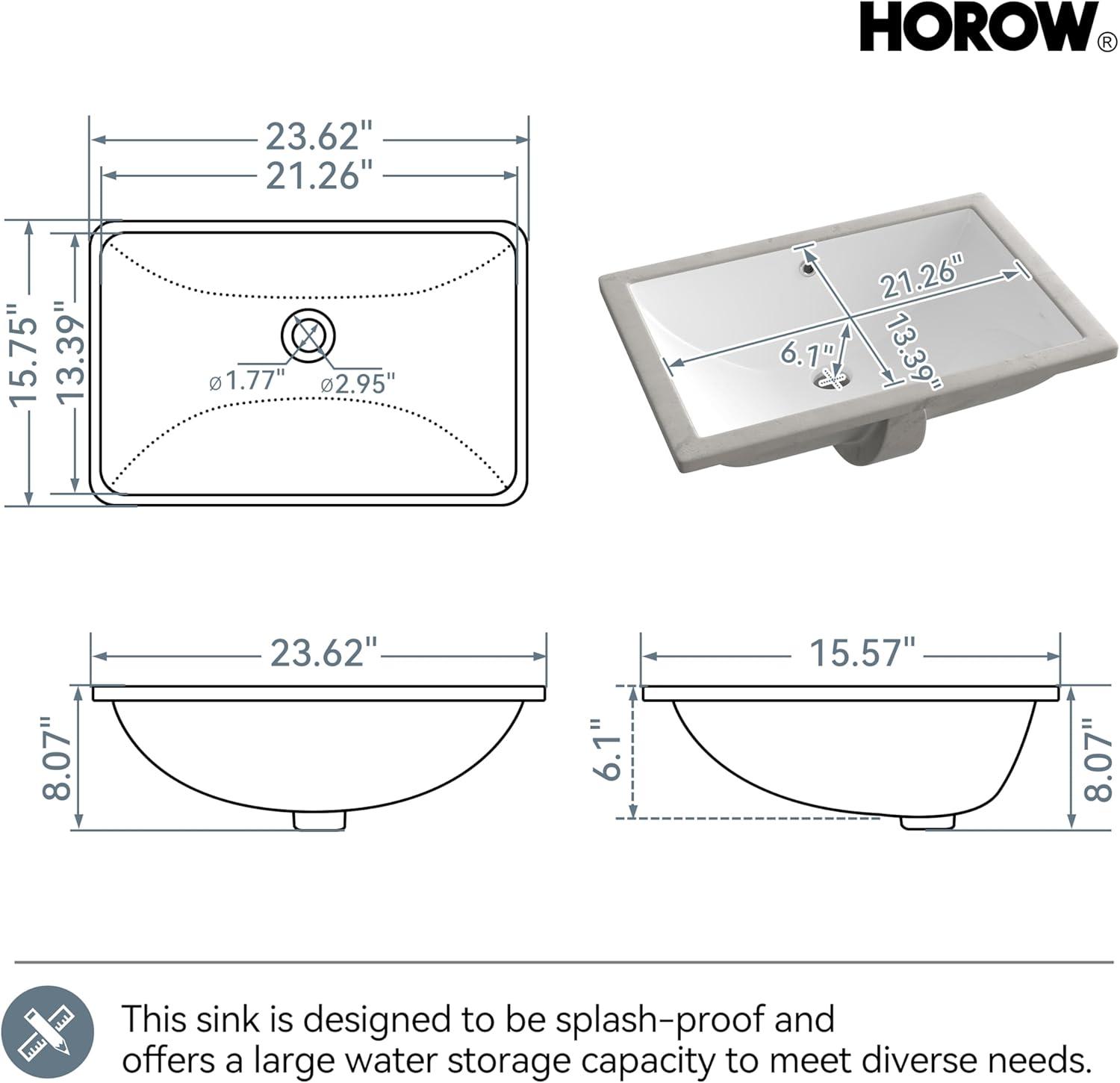 23.6" X 15.7" Rectangular Vitreous China Undermount Bathroom Sink with Overflow Hole，Modern White Square Vessel Sinks