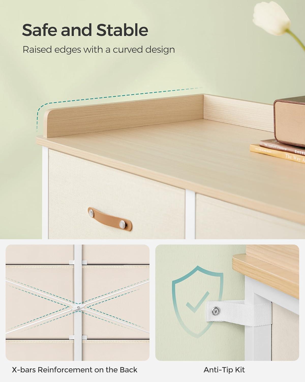 SONGMICS Kids Dresser with 6 Drawers, Boys Girls Dresser, with Water-Resistant Tabletop, Storage Organizer Cabinet, for Bedroom Hallway, Beige UGKR101K01