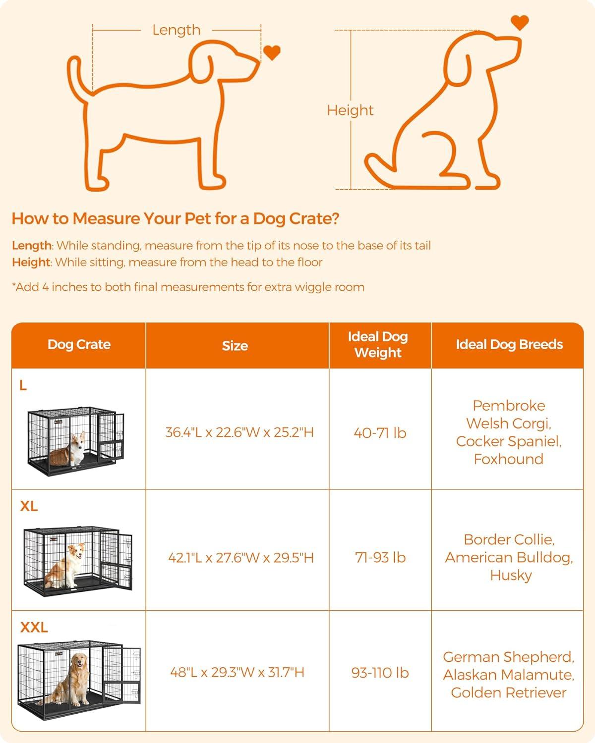 Extra Large Black Heavy-Duty Metal Dog Crate with Removable Tray