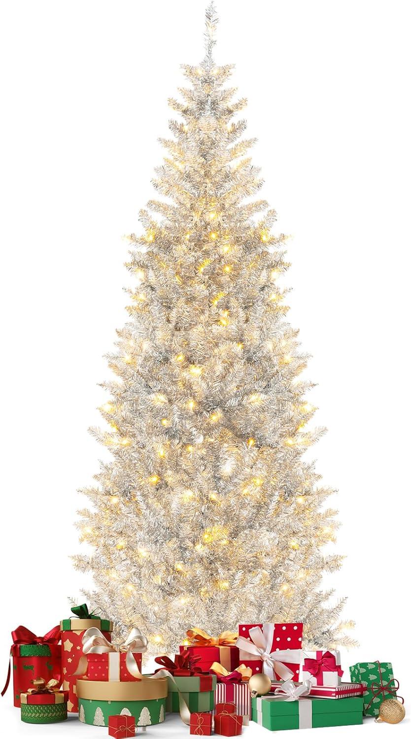 6 ft Pre-Lit White Pine Christmas Tree with Warm LED Lights