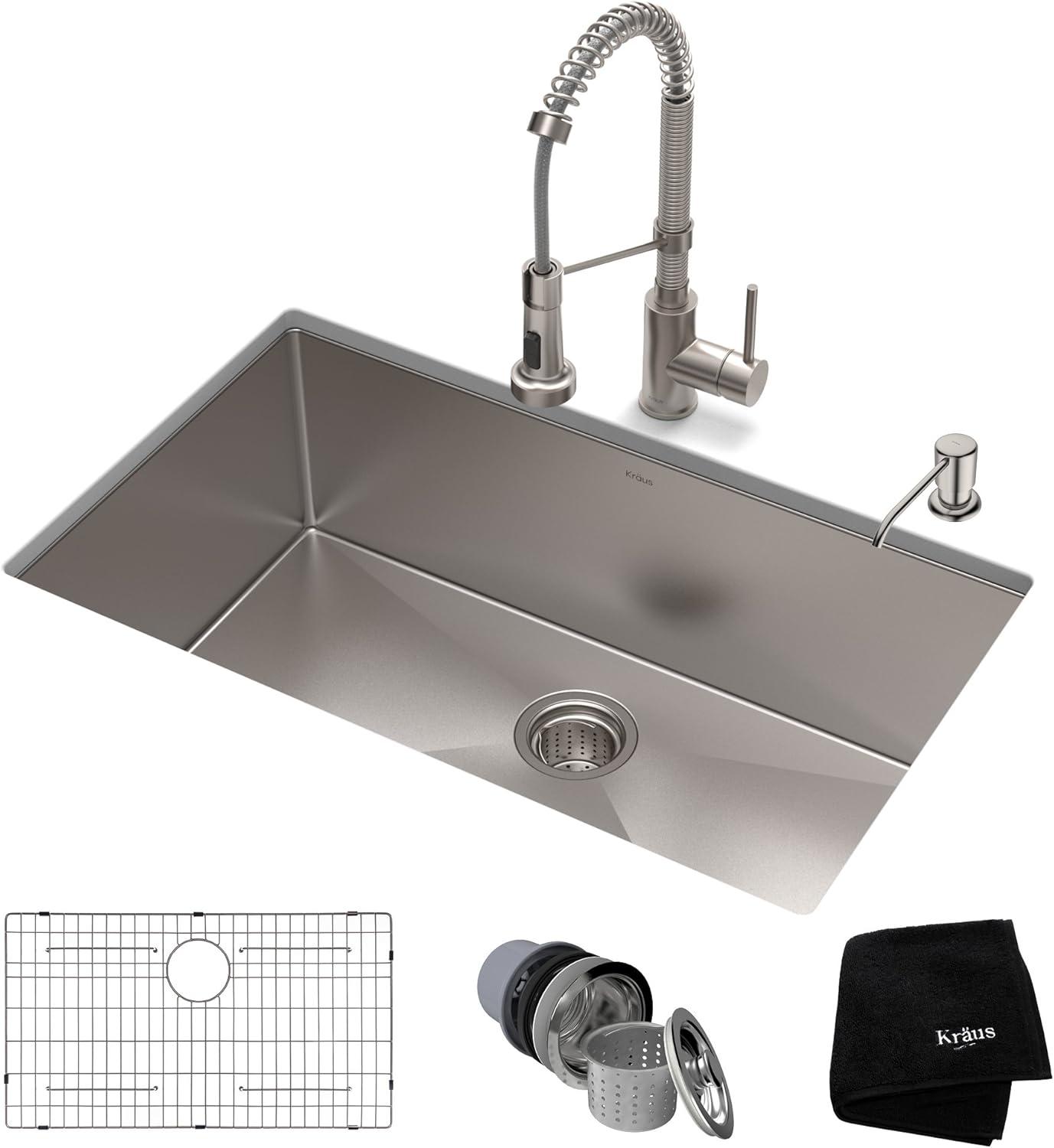 30-inch Satin Stainless Steel Undermount Kitchen Sink with Faucet and Soap Dispenser