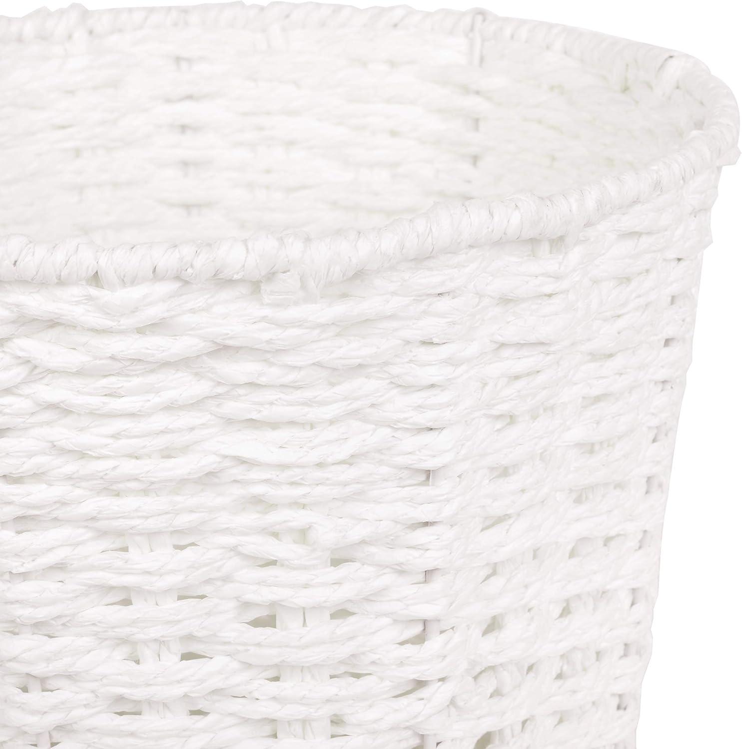 White Round Wicker Waste Basket for Bathroom