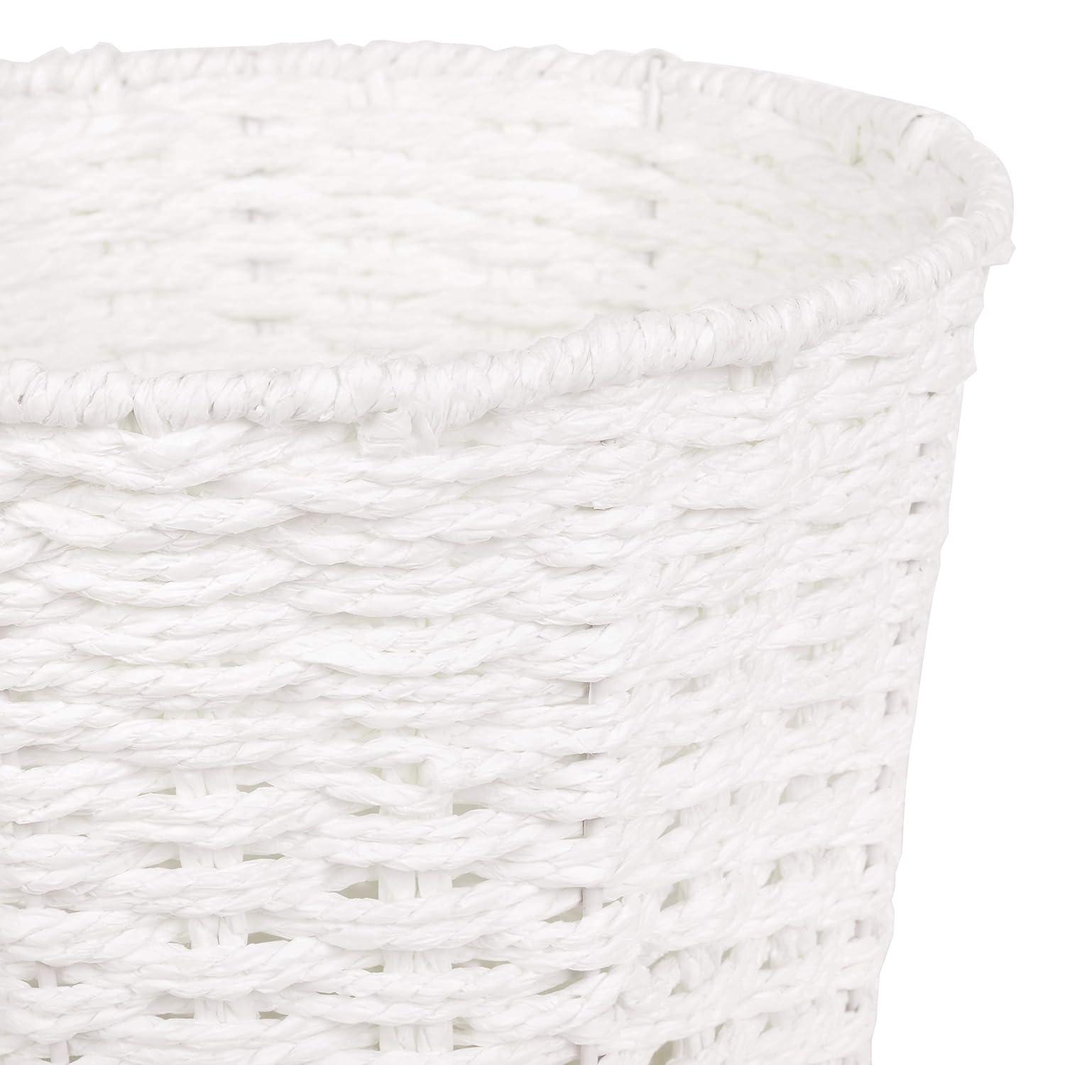 Round Wicker Waste Basket Paper Bin - Wicker Trash Basket - Woven Trash Can Rubbish Basket for Bedroom, Bathroom, Offices or Home (White)