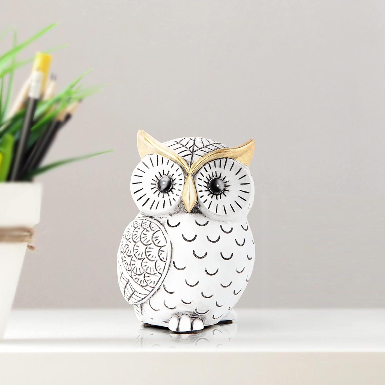 Antique Black and White Resin Owl Statue for Home Decor