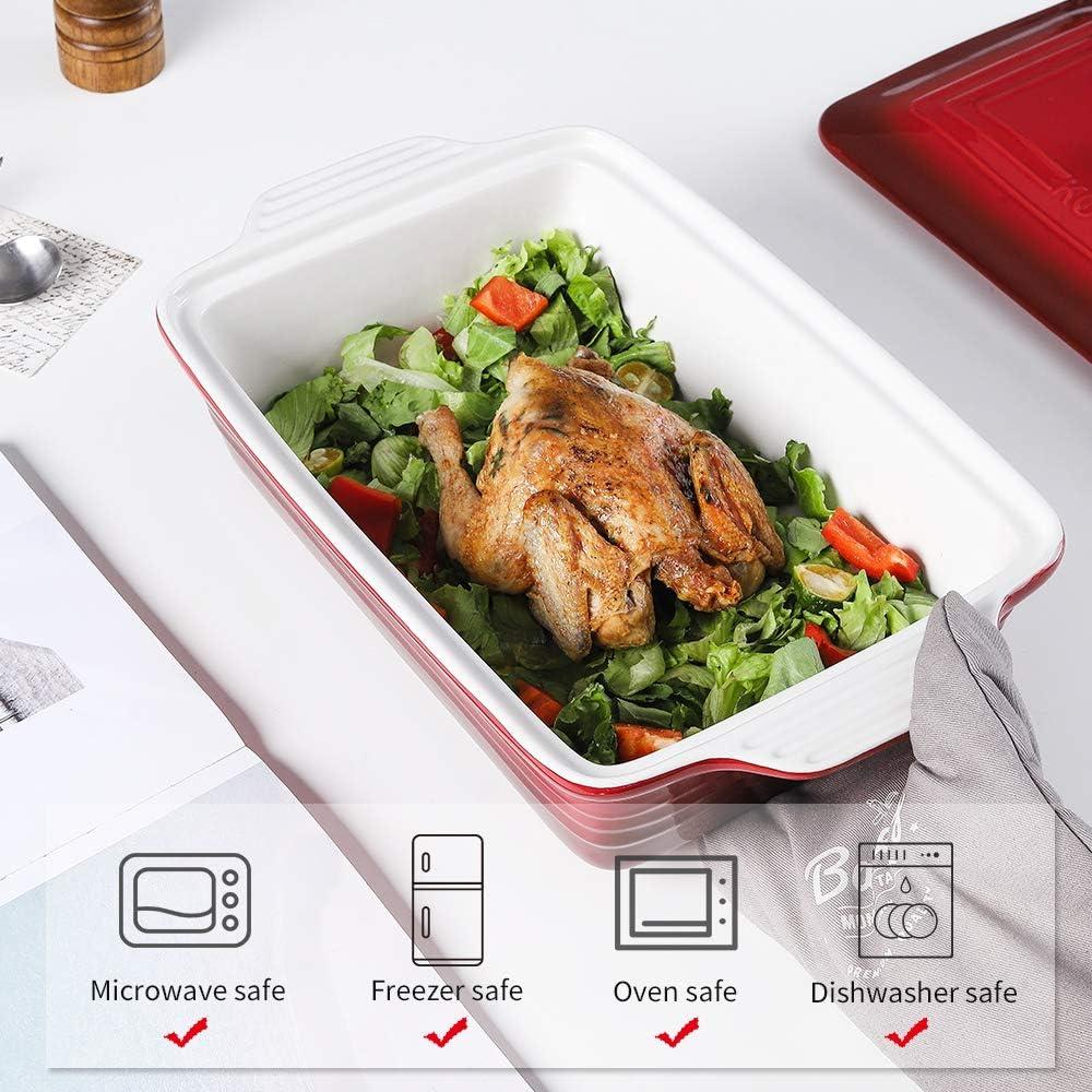 Ceramic Casserole Dish With Lid, Covered Rectangular Set, Lasagna Pan for Cooking, Baking Dish for Dinner, 9 x 13 Inches, Gradient Series (Gradient Blue)