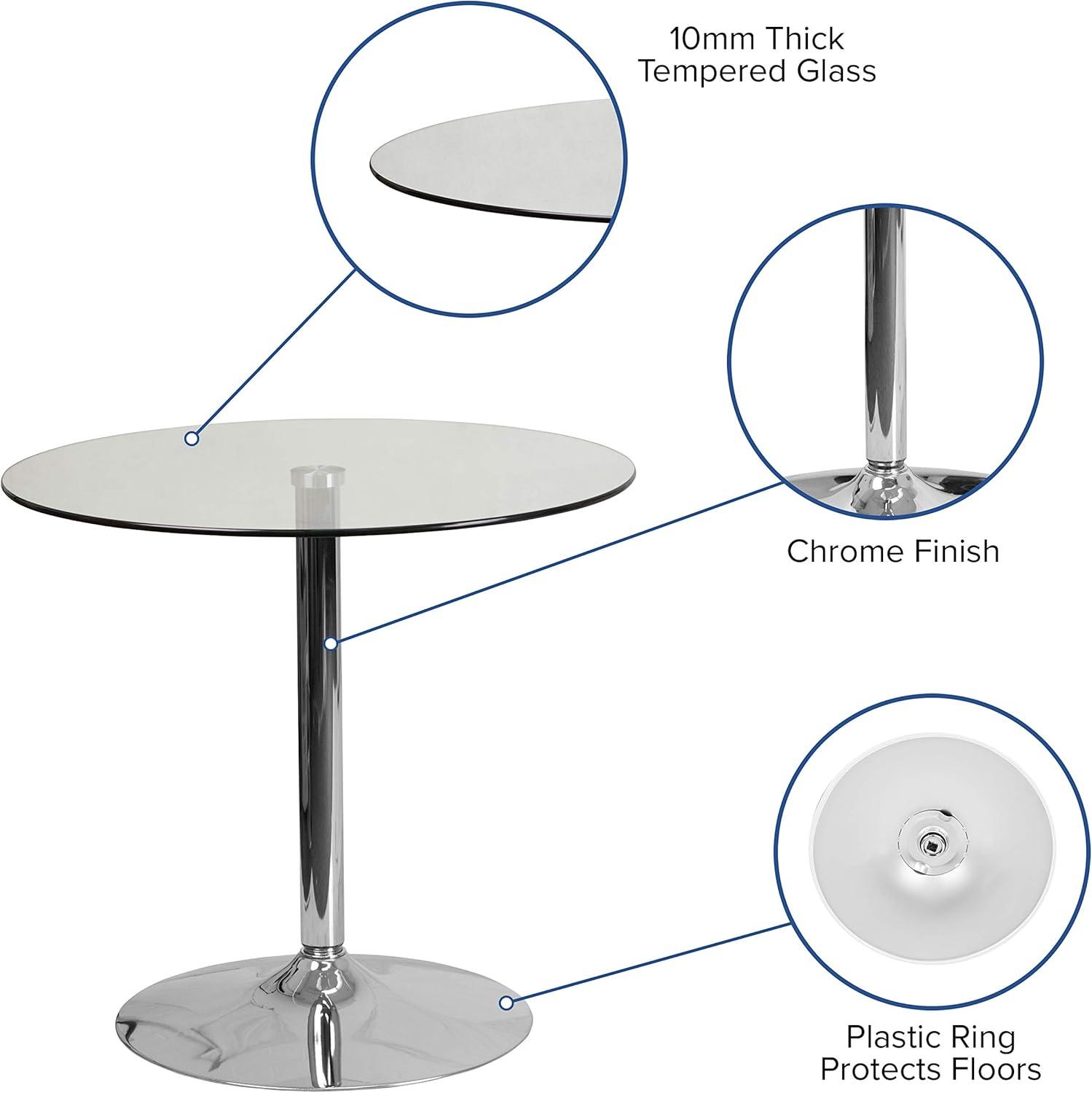 Flash Furniture Hills 31.5'' Round Tempered Glass Dining Table with 29''H Chrome Base, Clear/Silver