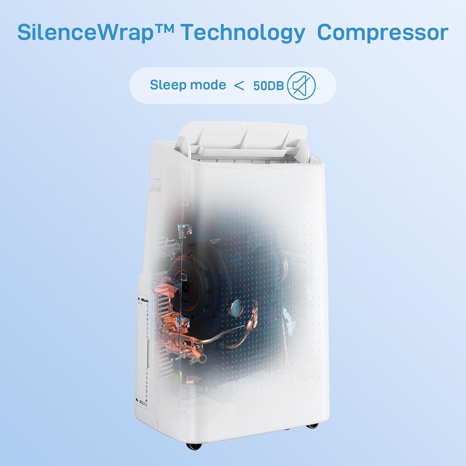 Homhougo 14,000 BTU Portable Air Conditioner, 4-in-1 Cooling, Dehumidifier, Fan & Sleep Modes, Cools Up to 750 Sq. Ft, Includes Window Kit & Remote Control, White