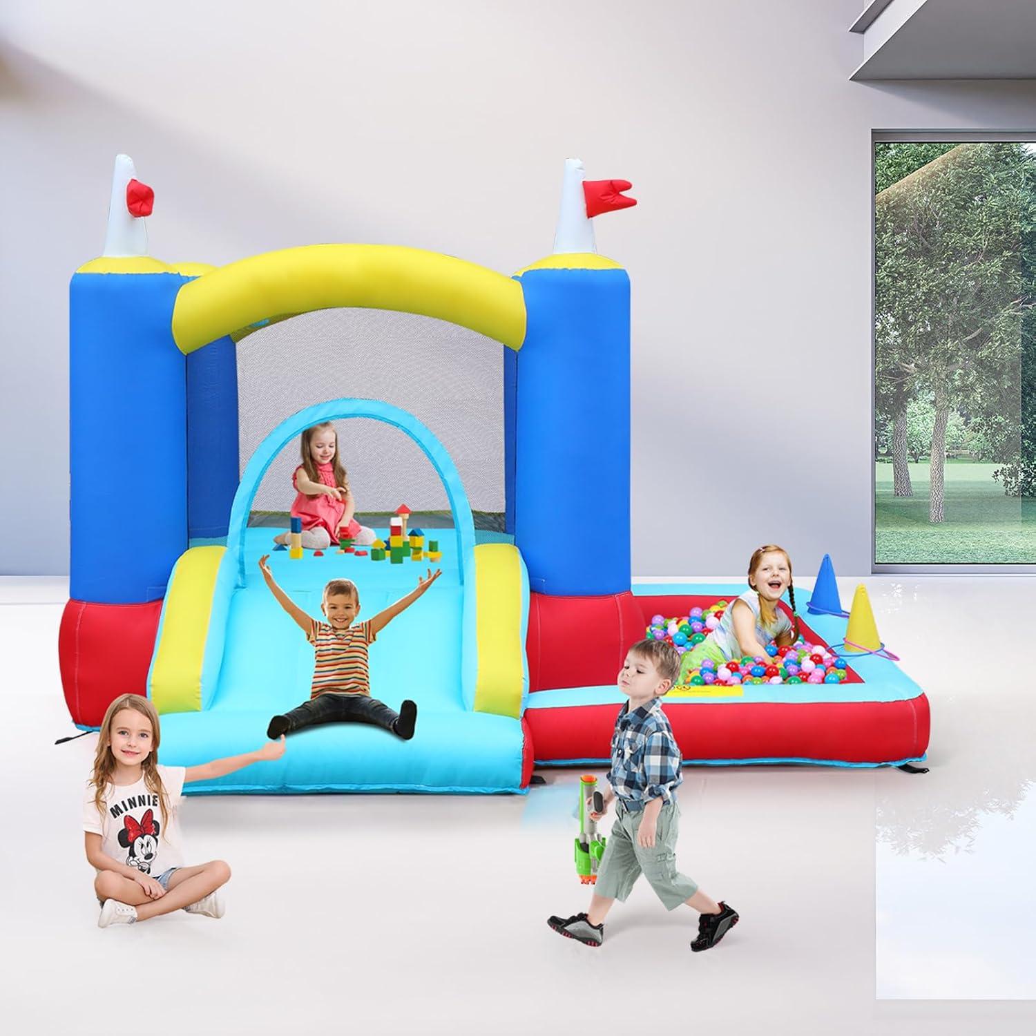 Ktaxon Inflatable Bounce House with Blower for Kids 3+, Indoor & Outdoor Bouncy Castle with Slide, Perfect for Birthday Parties, Backyard, Lawn