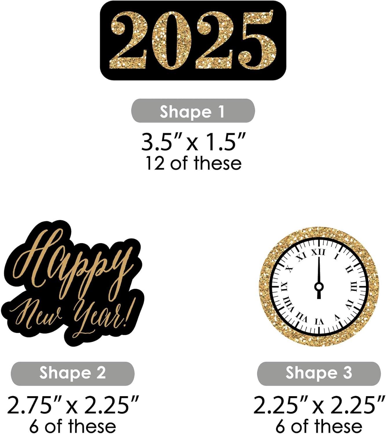 Big Dot of Happiness New Year's Eve - Gold - DIY Shaped 2025 New Years Eve Party Cut-Outs - 24 Count